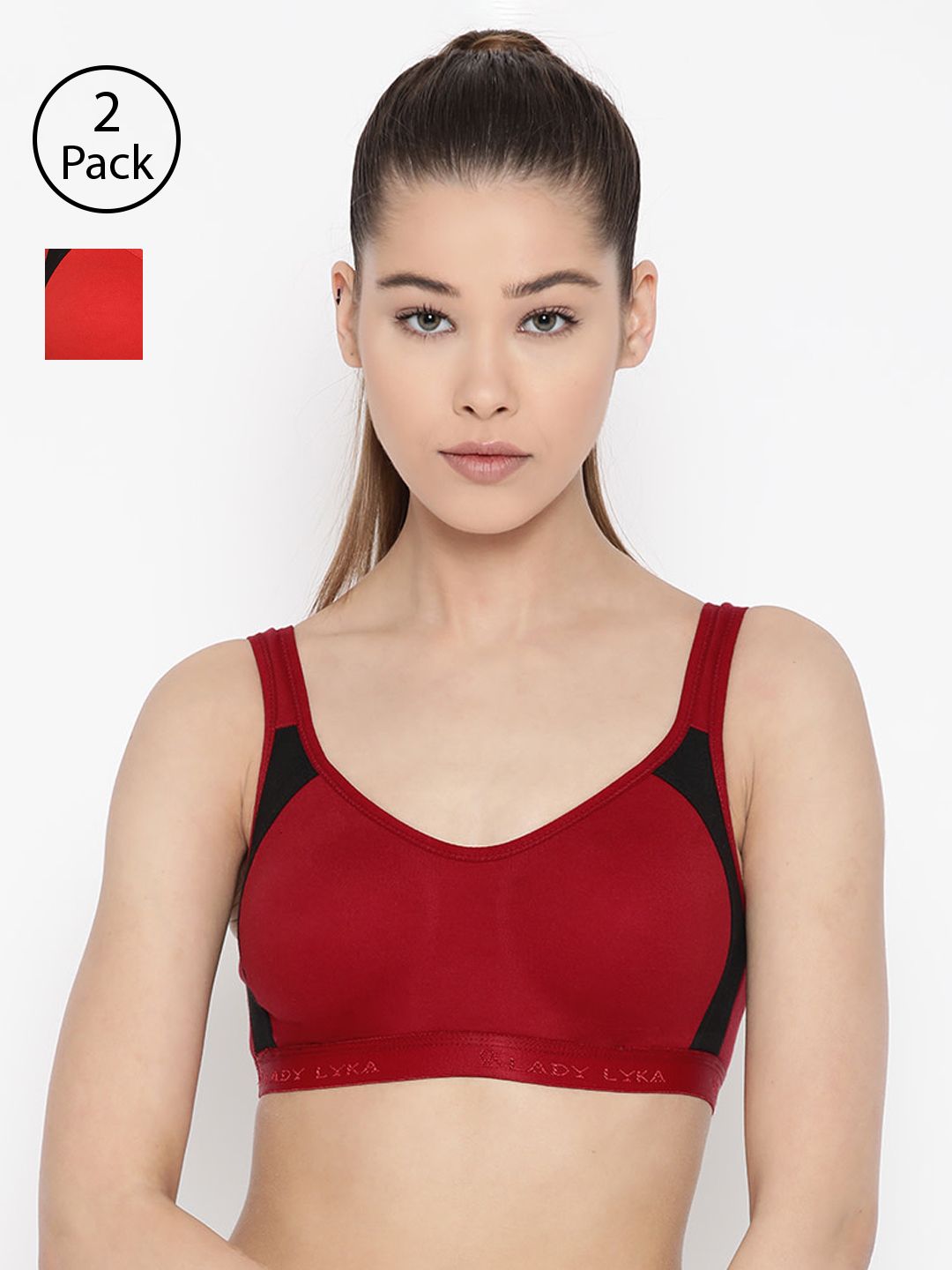 Lady Lyka Pack of 2 Solid Non-Wired Non Padded Sports Bras LILAC-RED-MRN Price in India