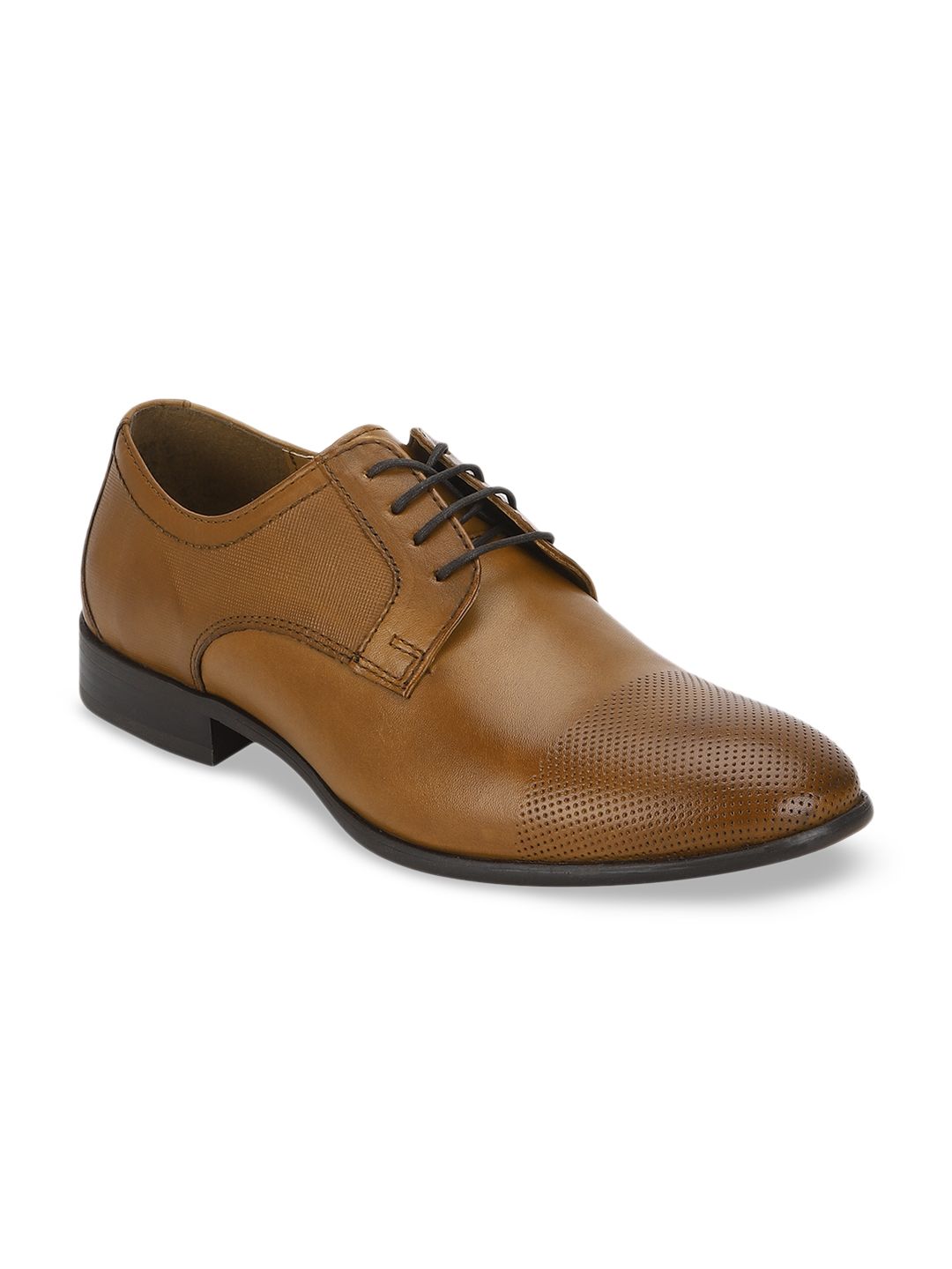 Red Tape Men Tan Brown Textured Leather Formal Derbys