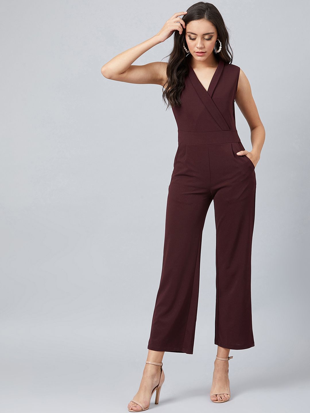 Athena Women Brown Solid Basic Jumpsuit Price in India