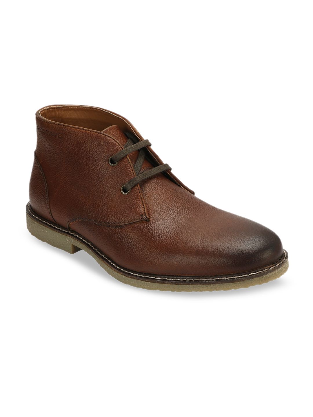 Red Tape Men Brown Solid Leather Mid-Top Leather Flat Boots