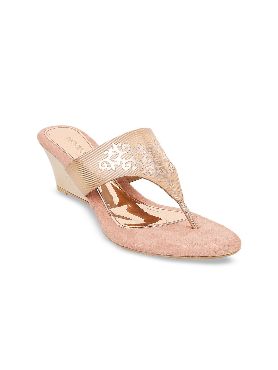 Mochi Women Champagne-Toned Printed Wedges Price in India