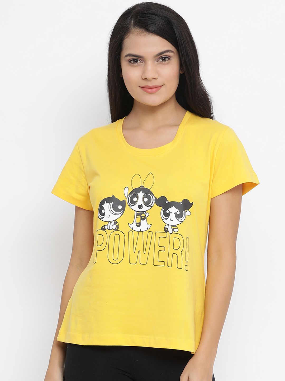 Clovia Women Yellow Printed Lounge T-Shirt Price in India