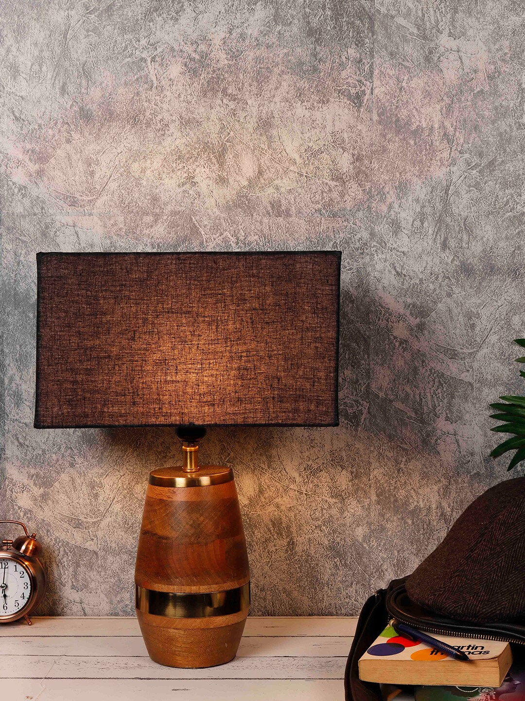 Grated Ginger Black Solid Tribal Bedside Lamp Price in India