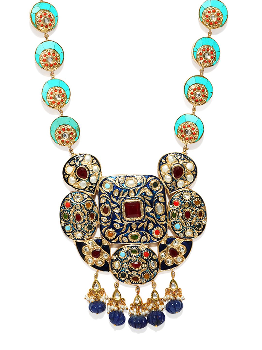 DUGRISTYLE Gold-Plated & Blue Hariyali Maharani Silver Necklace Price in India