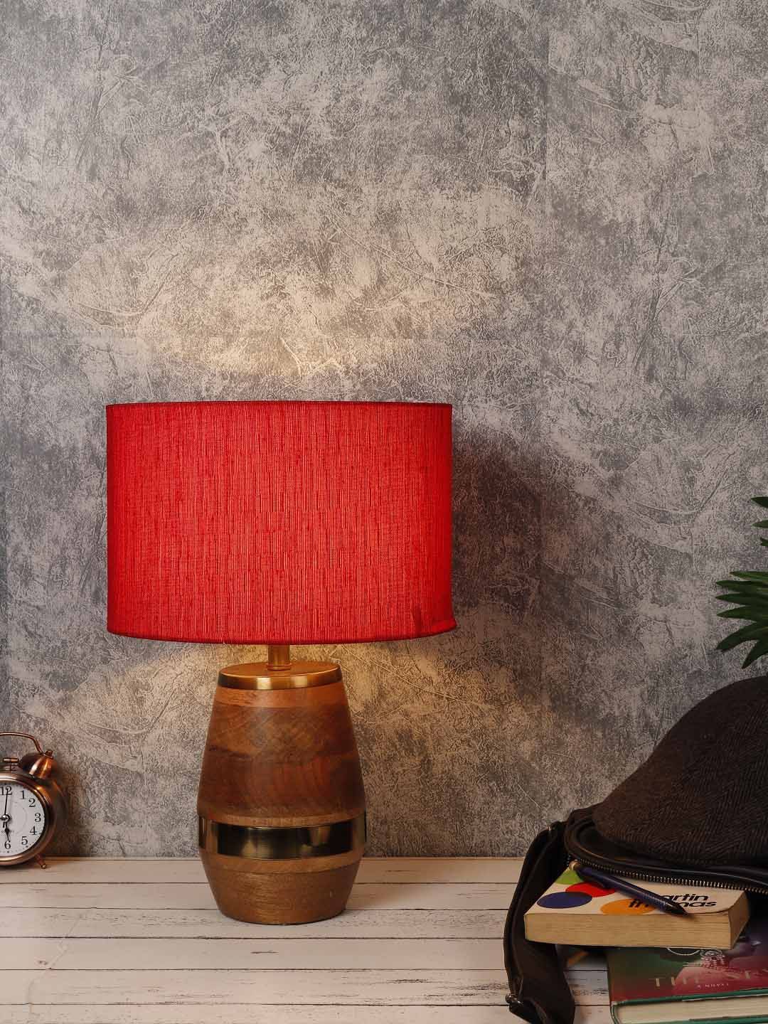 Grated Ginger Red Solid Tribal Bedside Lamp Price in India