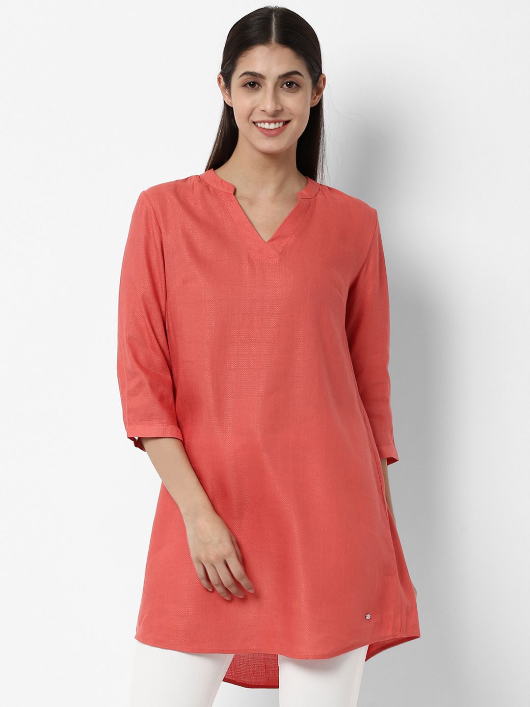 Allen Solly Woman Red Solid Linen Tunic Price in India
