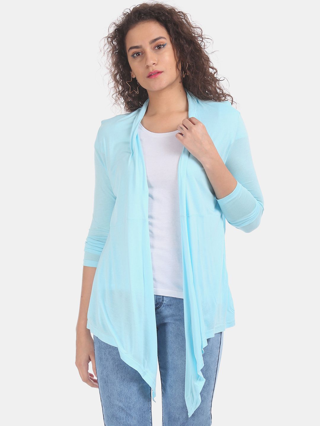 Sugr Women Blue Solid Open Front Shrug Price in India