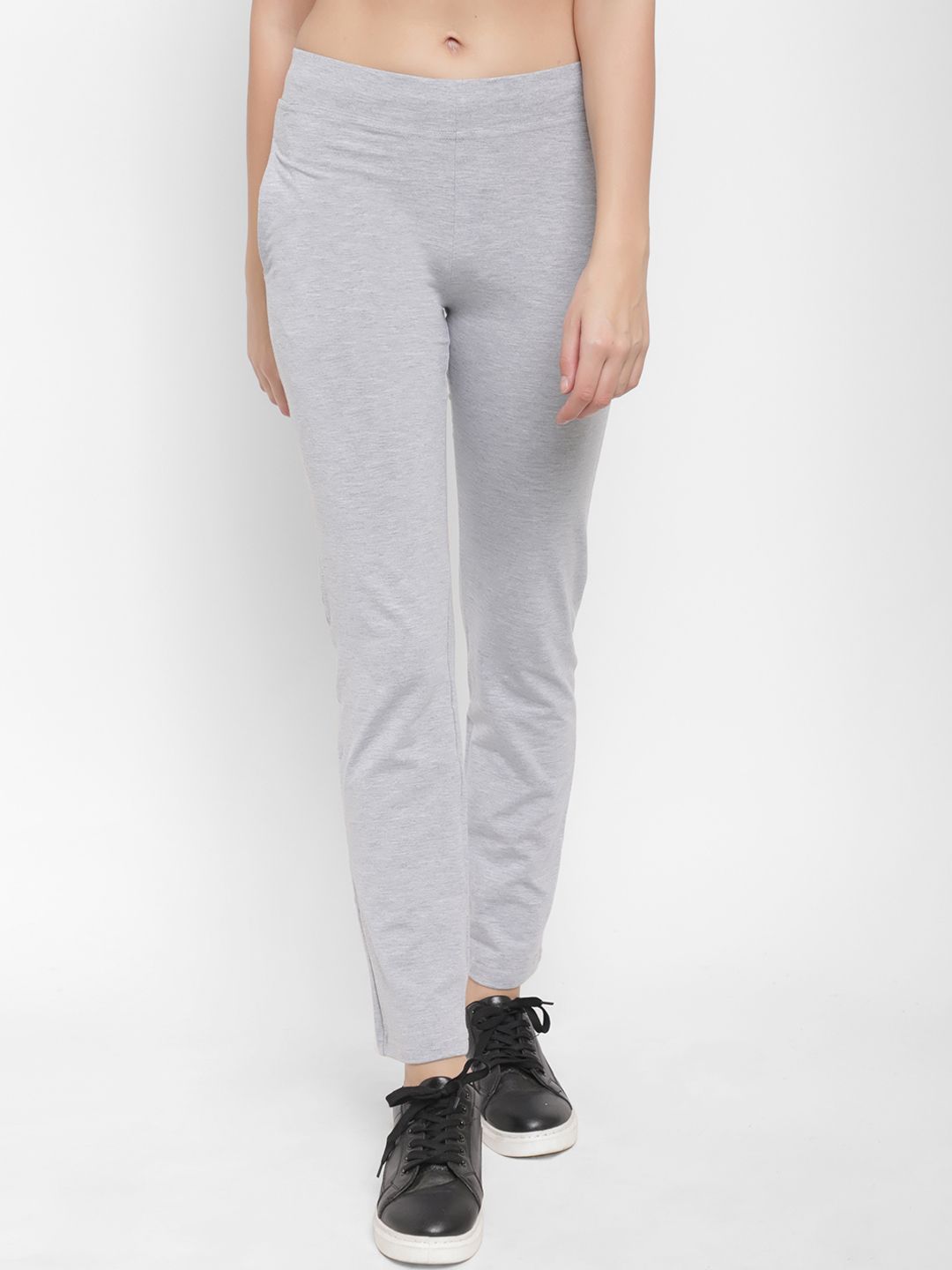 Floret Women Grey Melange Solid Slim-Fit Track Pants Price in India