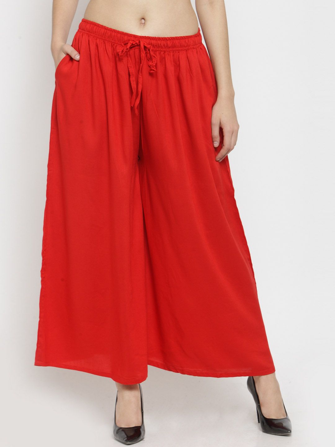 Clora Creation Women Red Solid Flared Palazzos Price in India