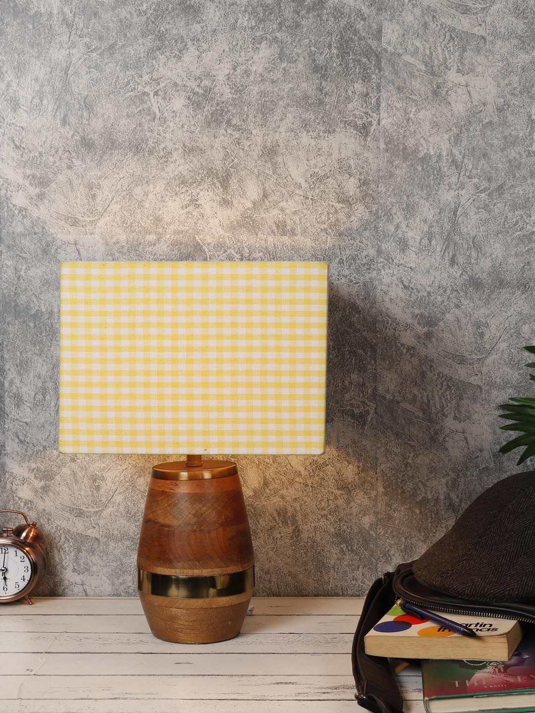 Grated Ginger Yellow & White Solid Tribal Bedside Lamp Price in India