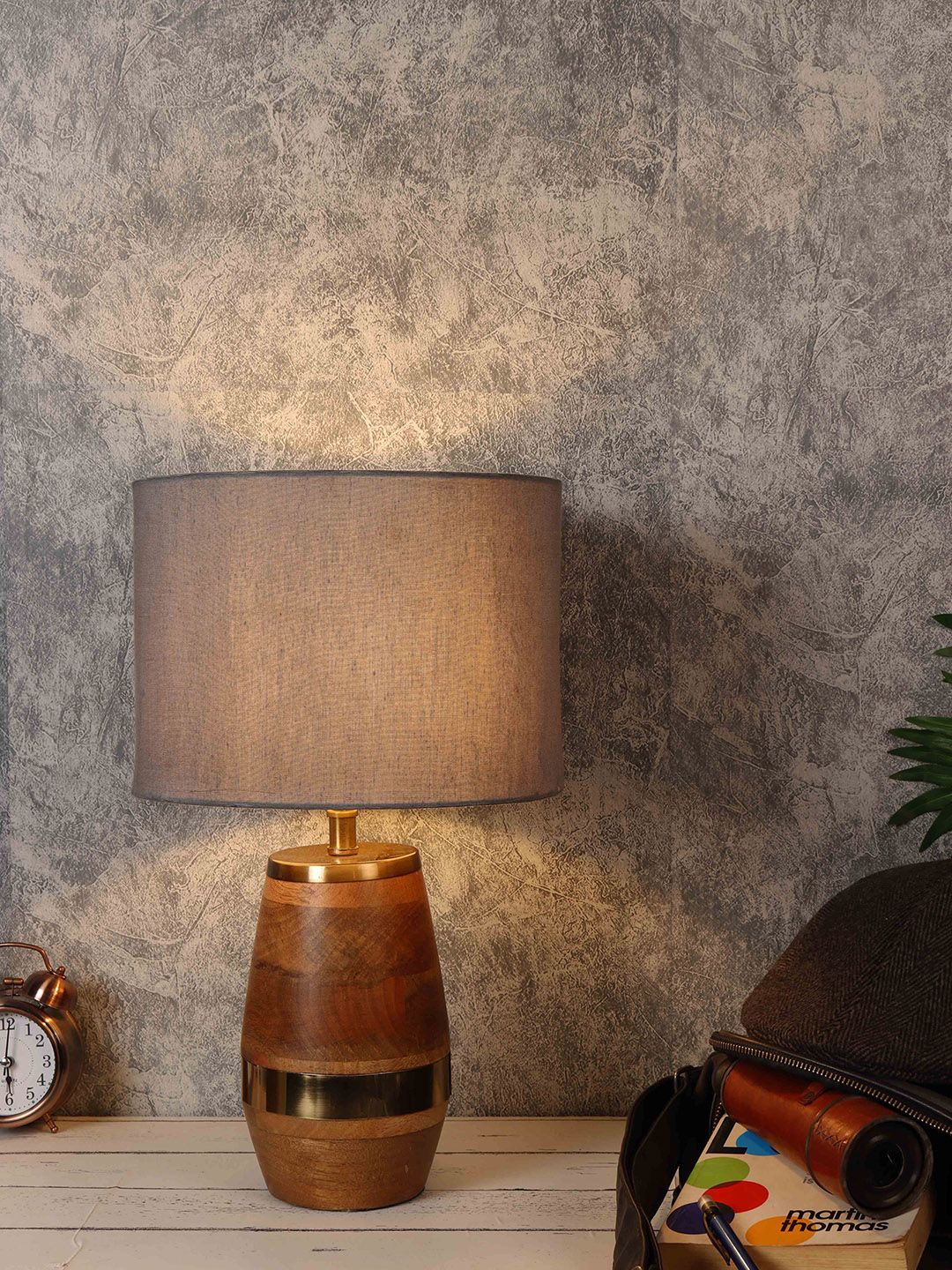 Grated Ginger Grey Solid Tribal Bedside Lamp Price in India