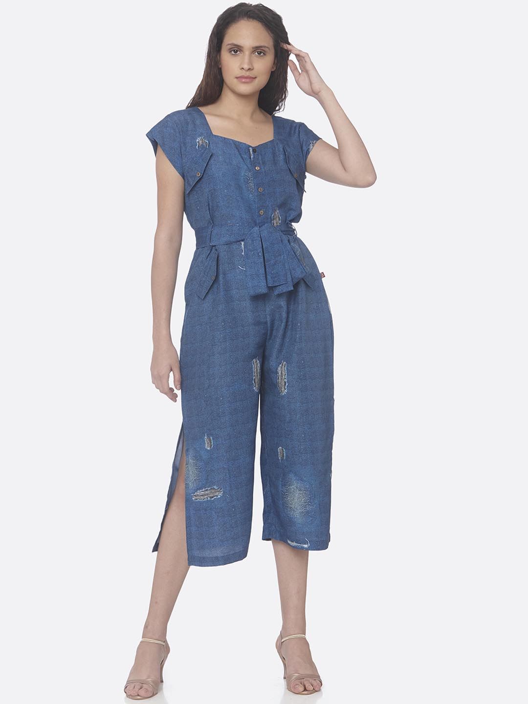 RAISIN Women Blue Printed Basic Jumpsuit Price in India