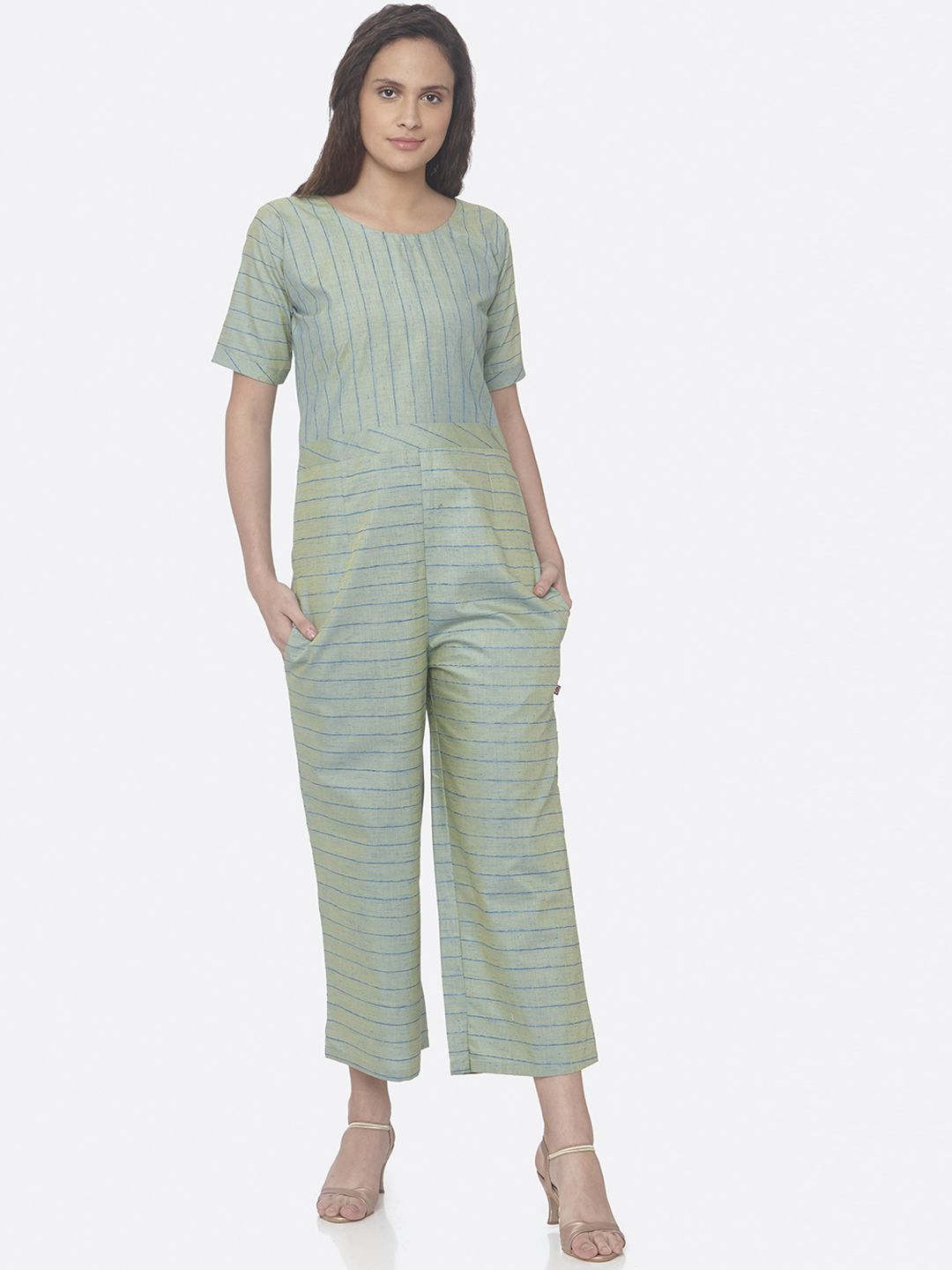 RAISIN Women Sea Green Printed Basic Jumpsuit Price in India