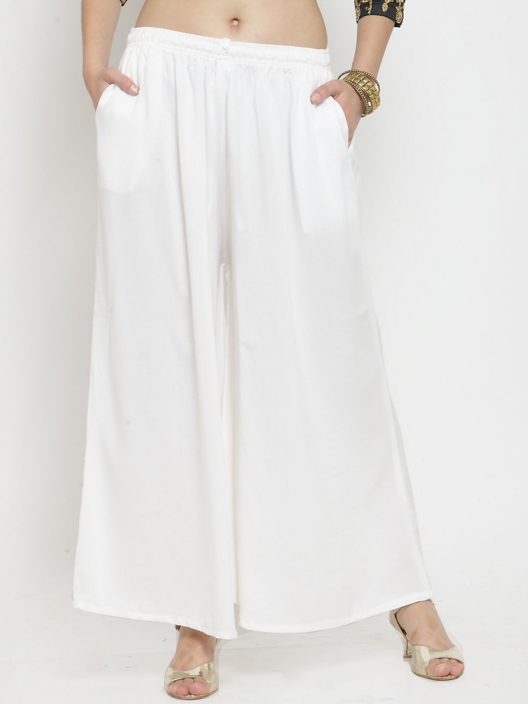 Clora Creation Women Off-White Solid Flared Palazzos Price in India