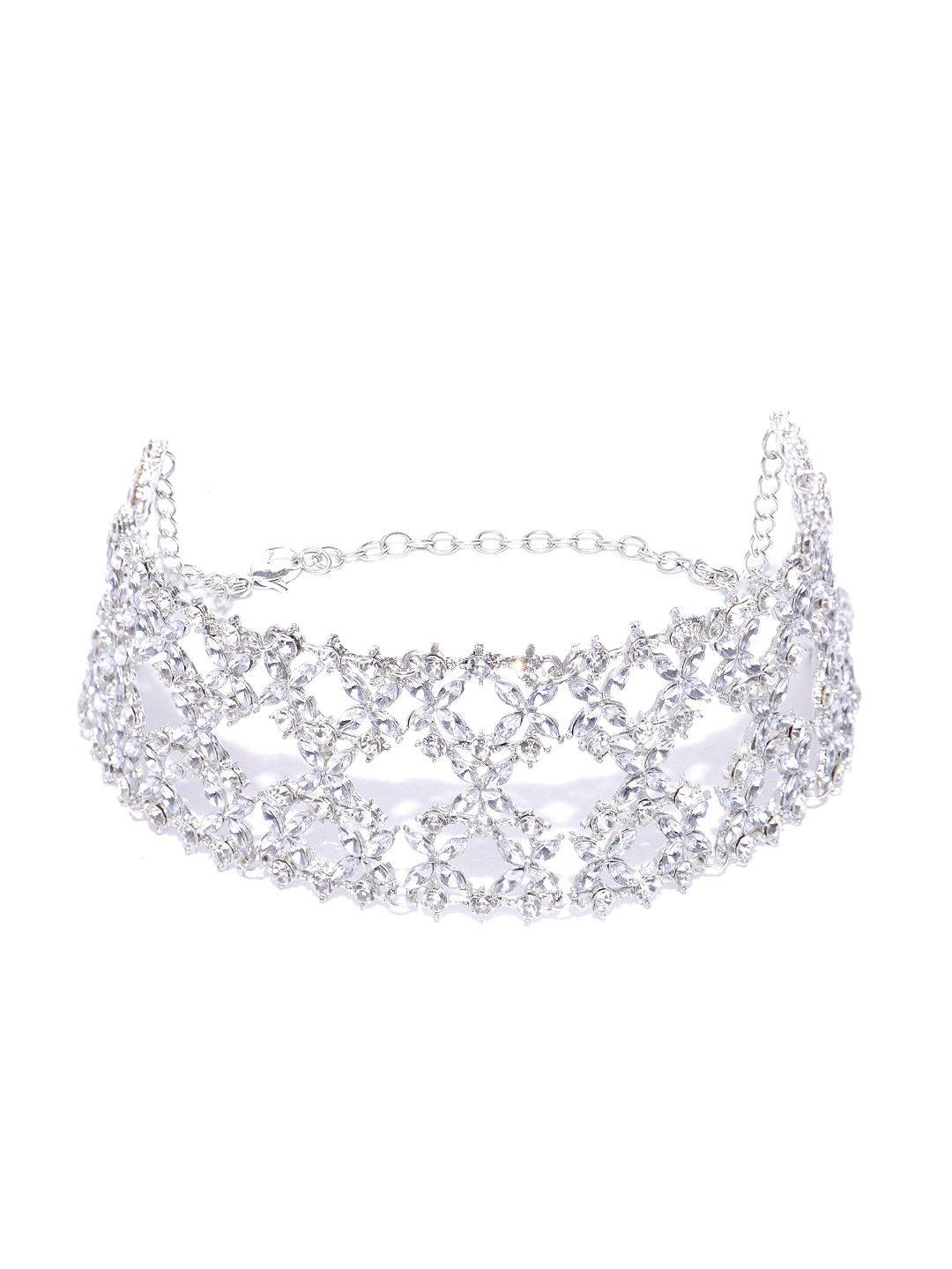 Kairi Women Silver-Toned Rhinestone Studded Choker Price in India