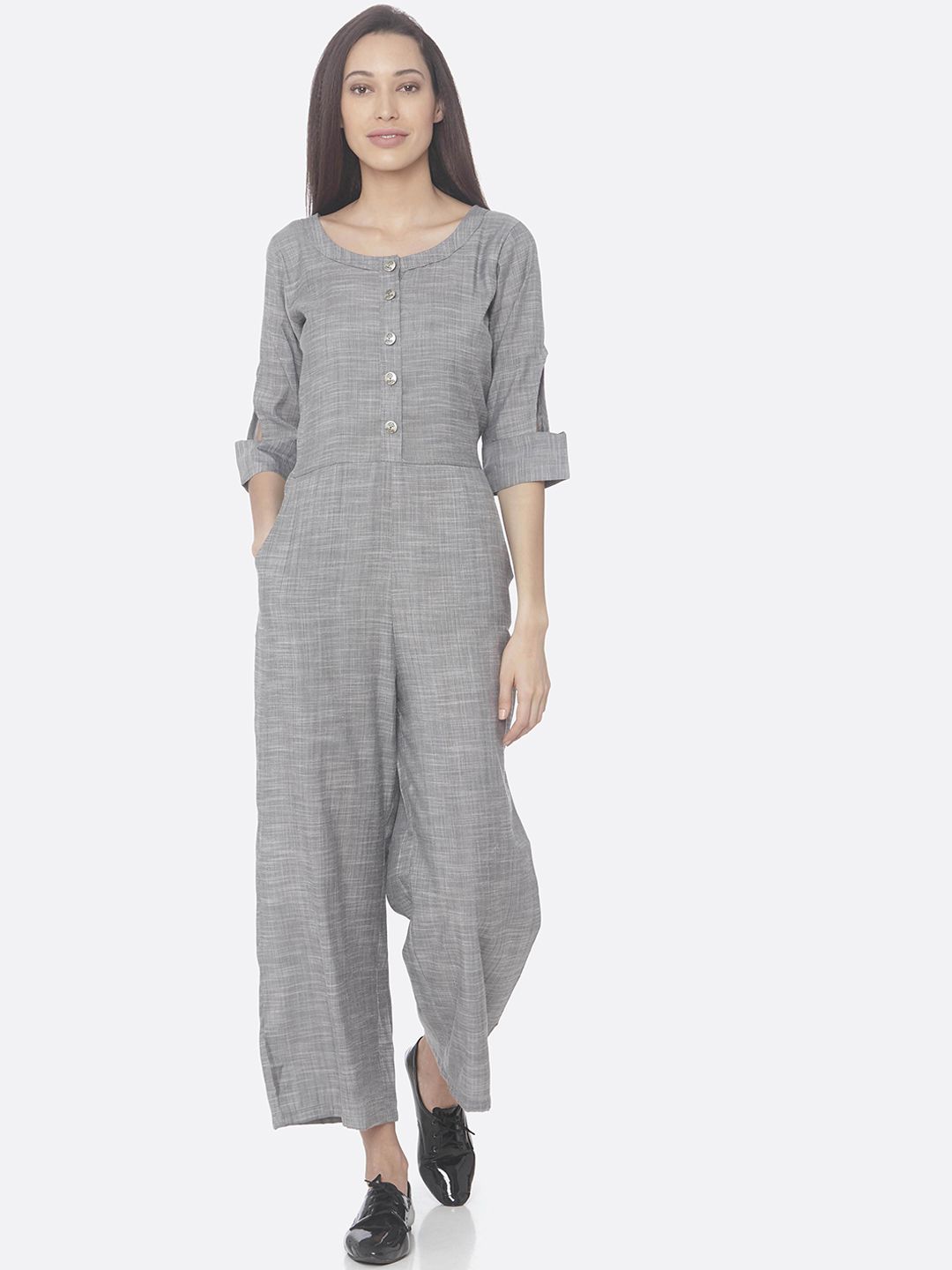 RAISIN Women Grey Solid Basic Jumpsuit Price in India