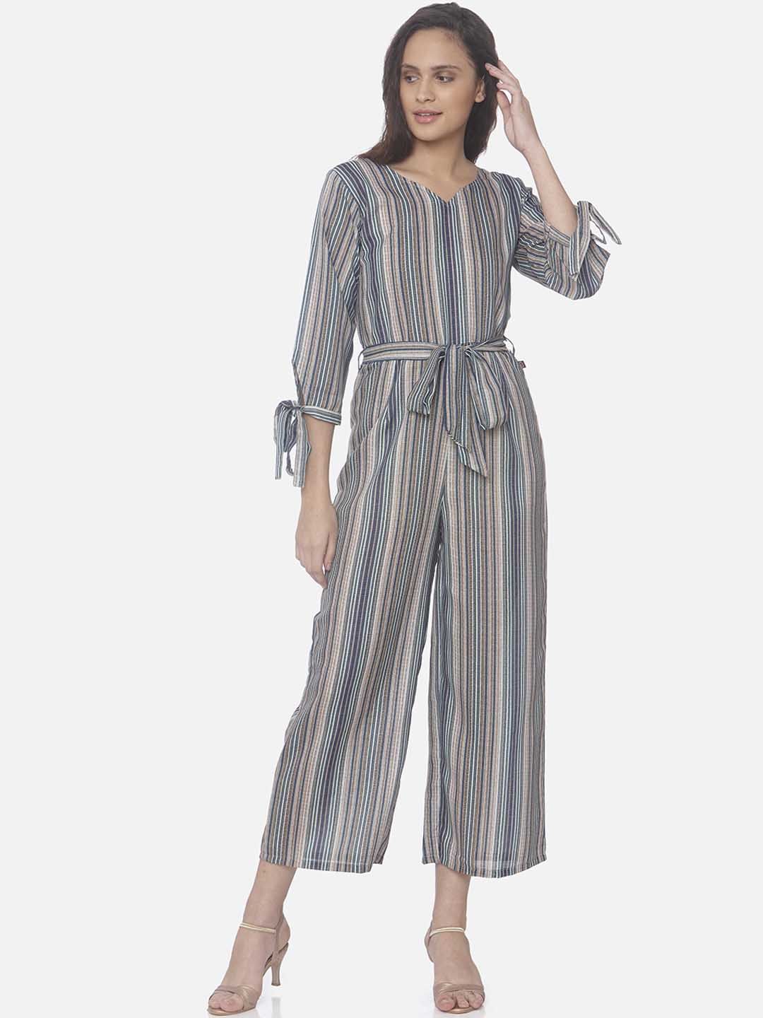 RAISIN Women Green & Grey Printed Basic Jumpsuit Price in India