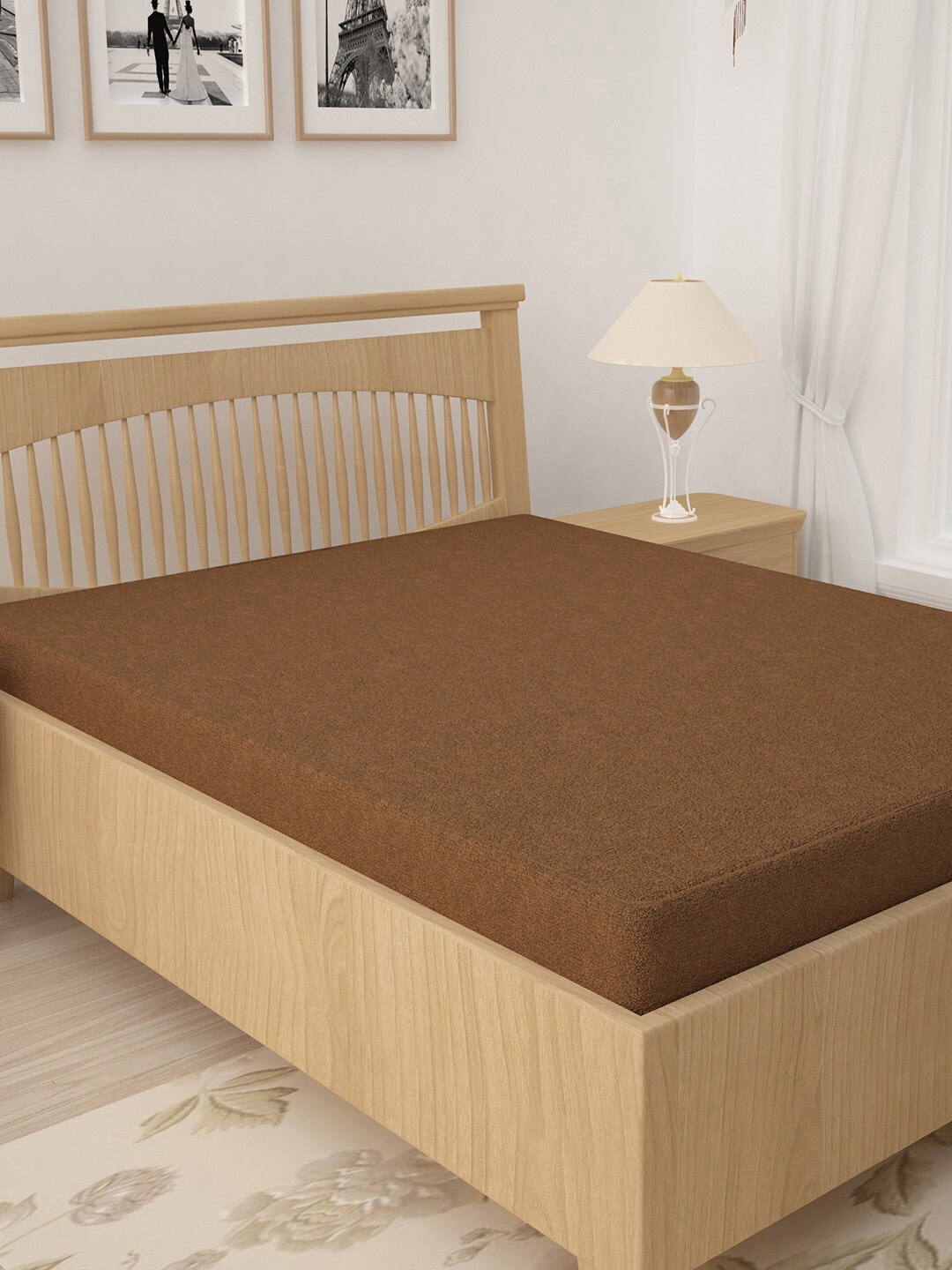 HOSTA HOMES Brown Solid Waterproof & Dustproof Queen Bed Mattress Protector Price in India