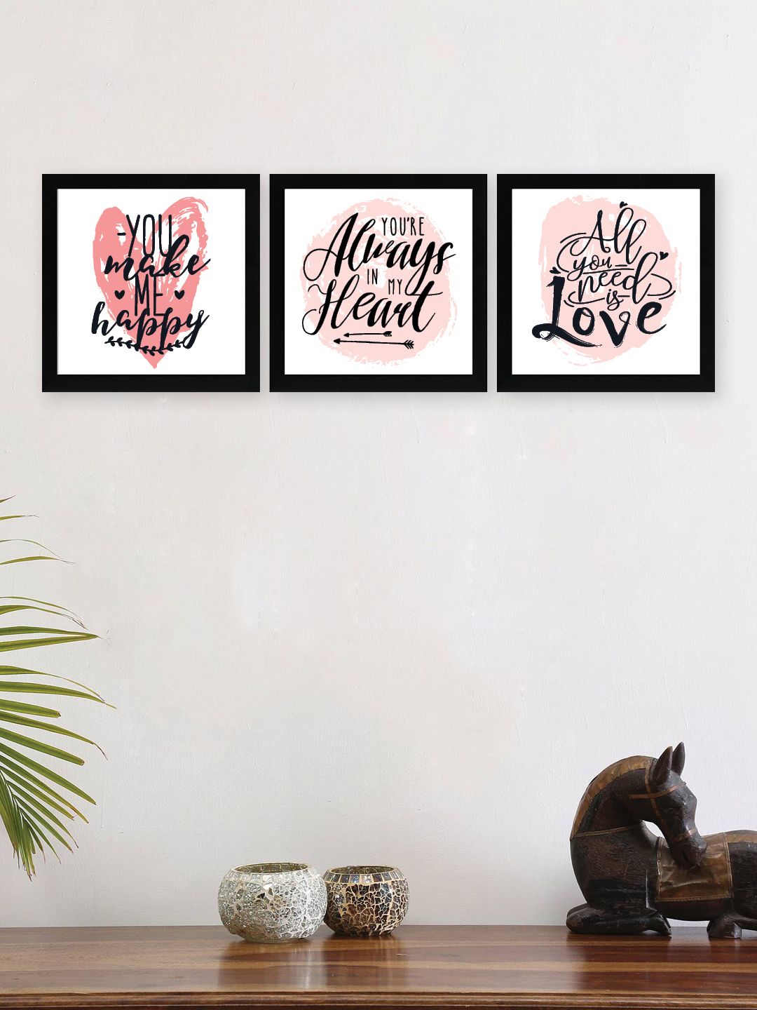 nest ART Set Of 3 Black & Pink Printed Framed Posters Price in India