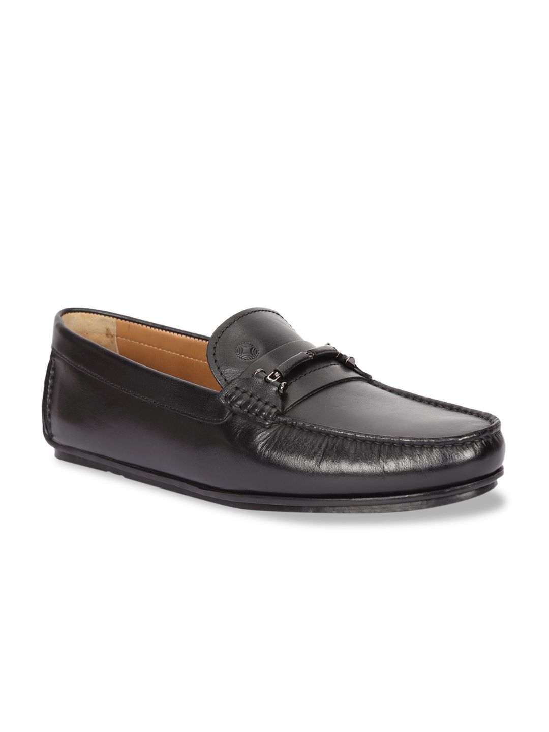 Ruosh Men Black Solid Leather Horsebit Loafers