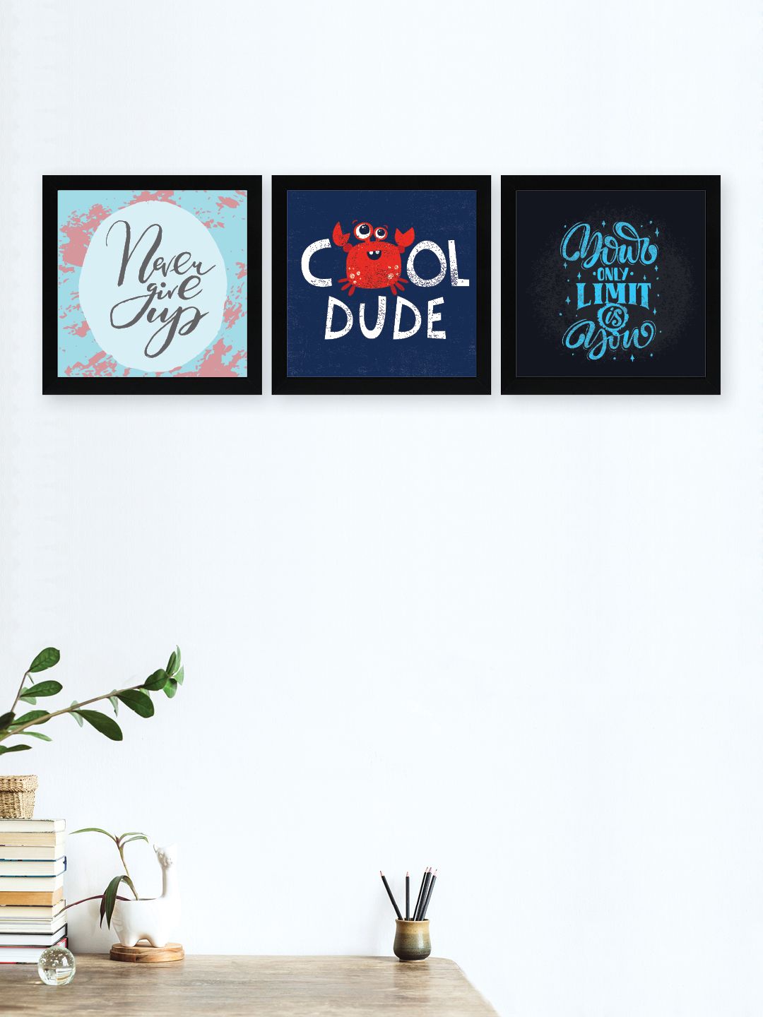 nest ART Set Of 3 Blue & Red Printed Framed Posters Price in India