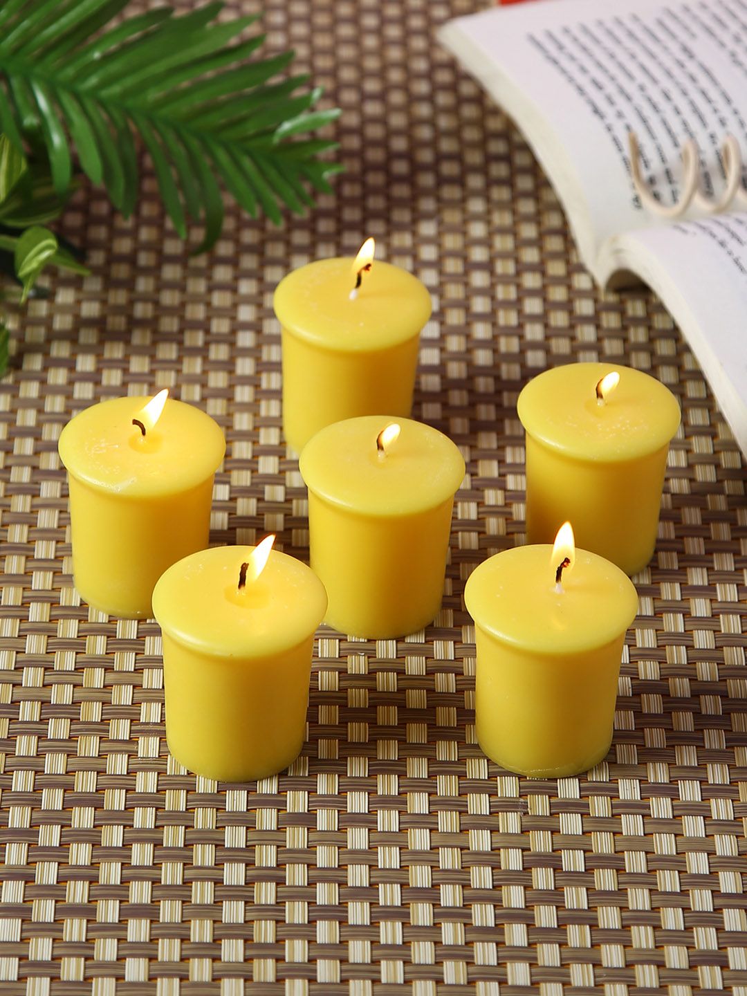 HOSLEY Set of 6 Yellow Solid Lemon Bar Fragranced Votive Candles Price in India