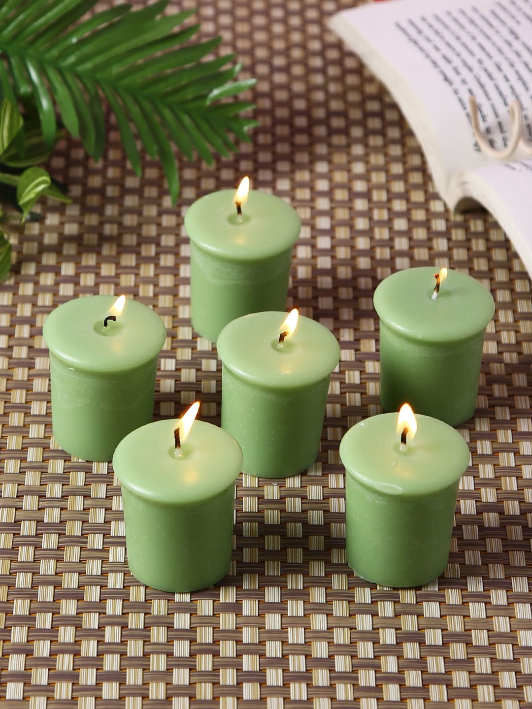 HOSLEY Set Of 6 Green Fresh Bamboo Highly Fragranced Votive Candles Price in India