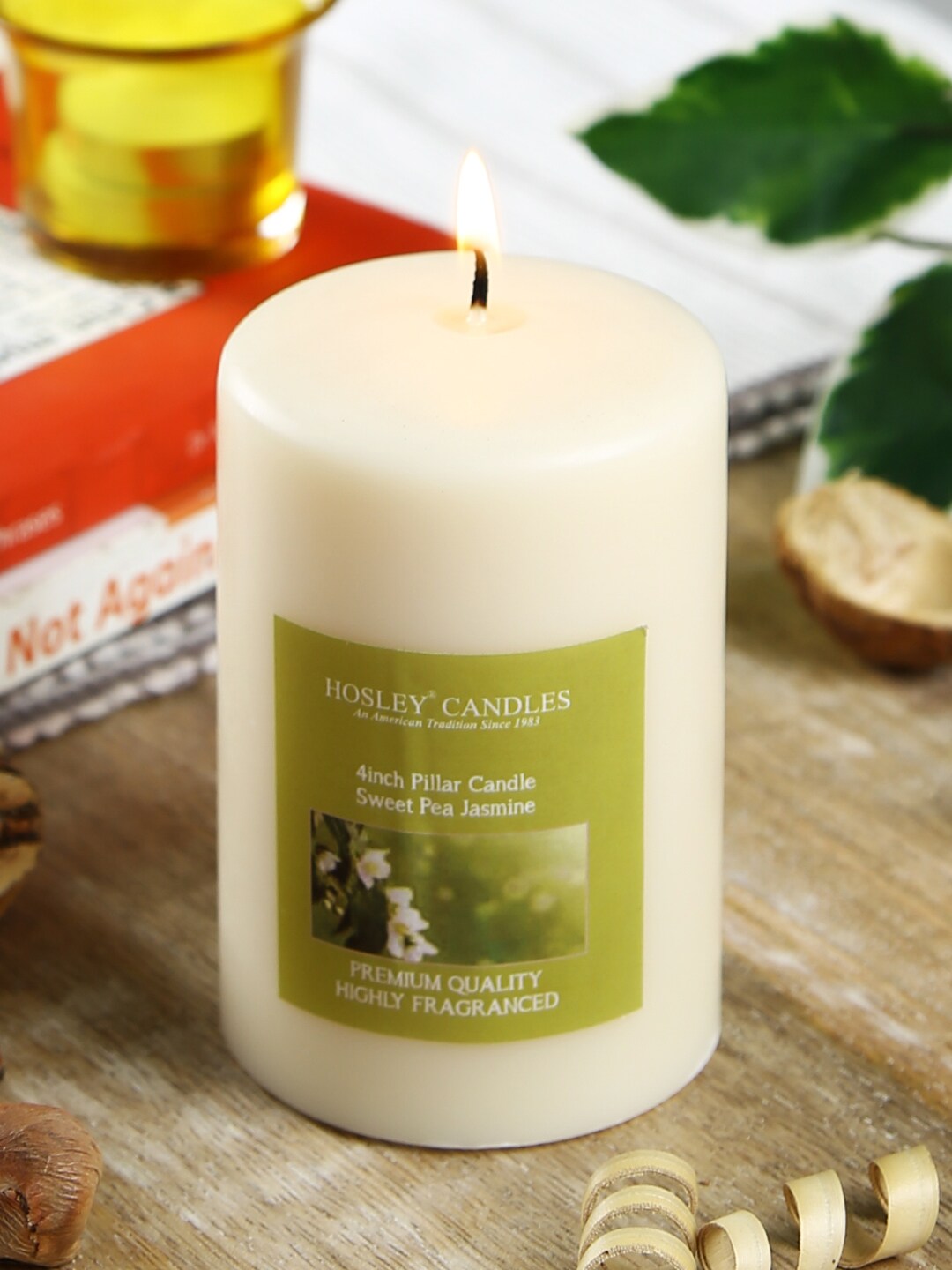 HOSLEY White Solid Sweet Pea Jasmine Highly Fragranced Pillar Candle Price in India