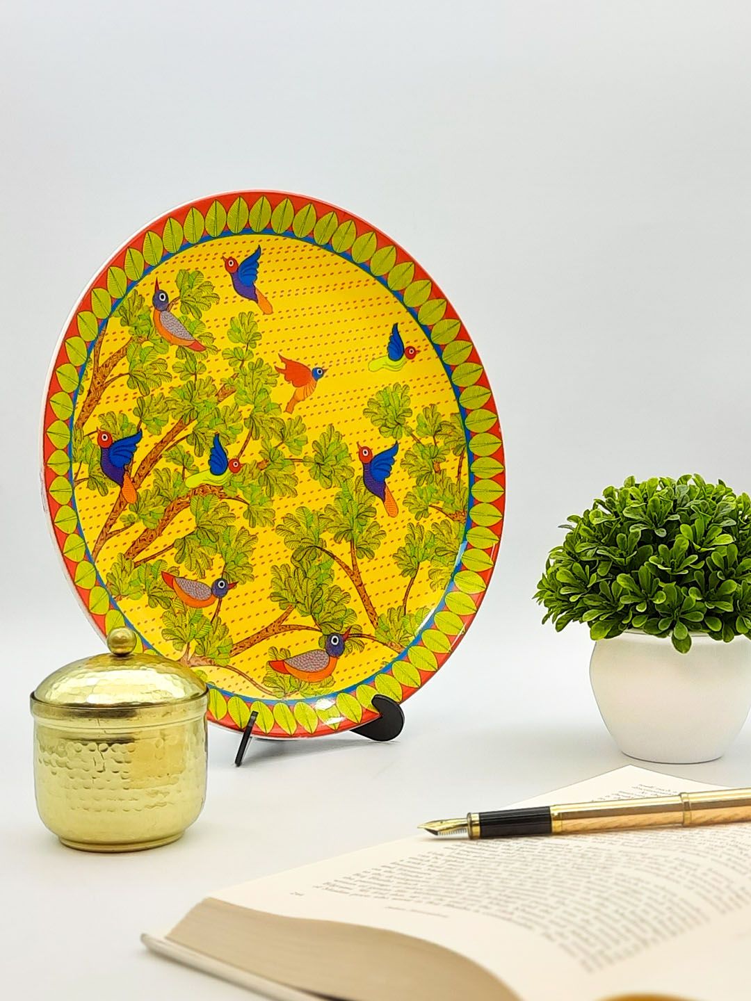 KOLOROBIA Yellow Gond Art Inspired Decorative Wall Plate Price in India