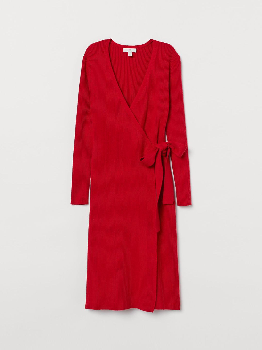h&m wrap dress red H&M Bright Red Faux Wrap Mini Dress w/ Ruffles