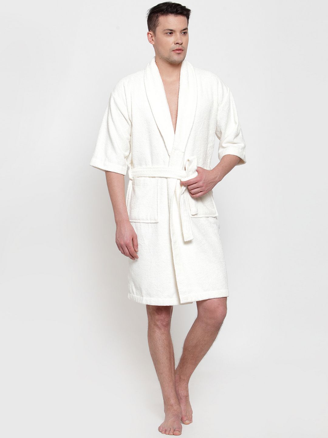 Trident Unisex Off White Solid Bath Robe 8904266236673 Price in India