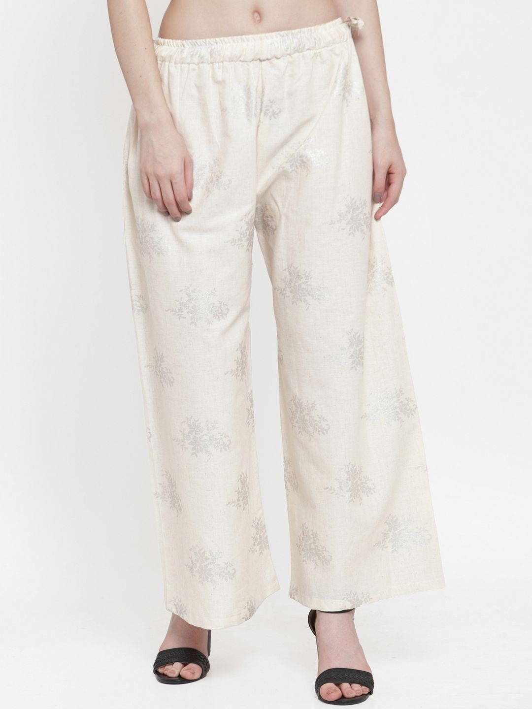 TAG 7 Women Off-White Foil Print Wide Leg Palazzos Price in India