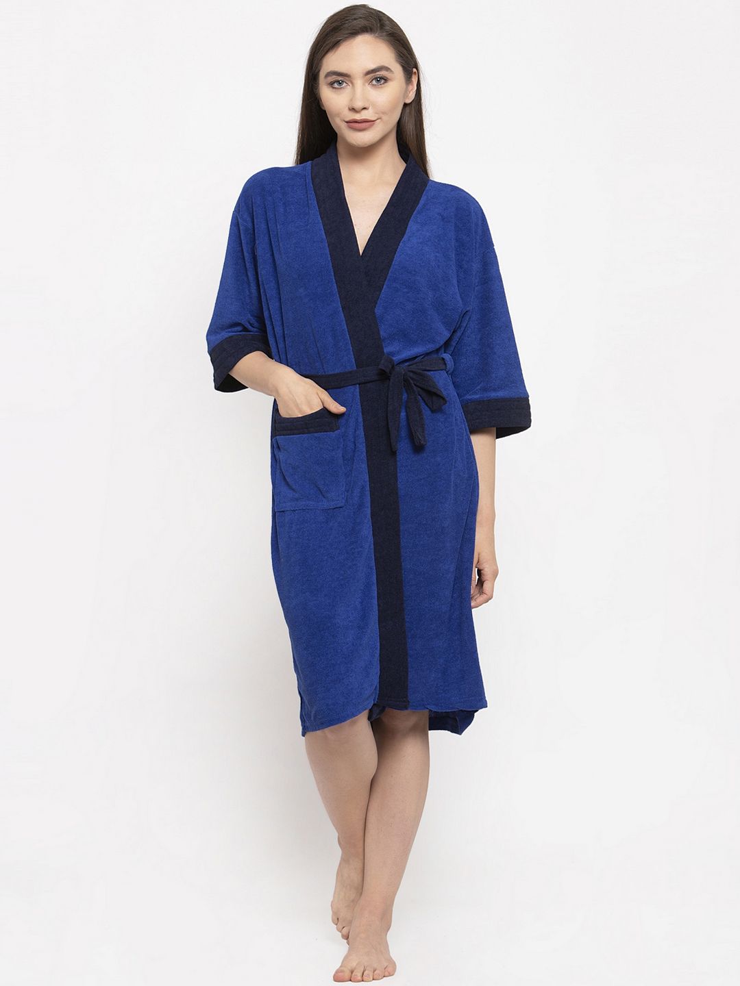 ELEVANTO Women Blue Solid Bath Robe Price in India
