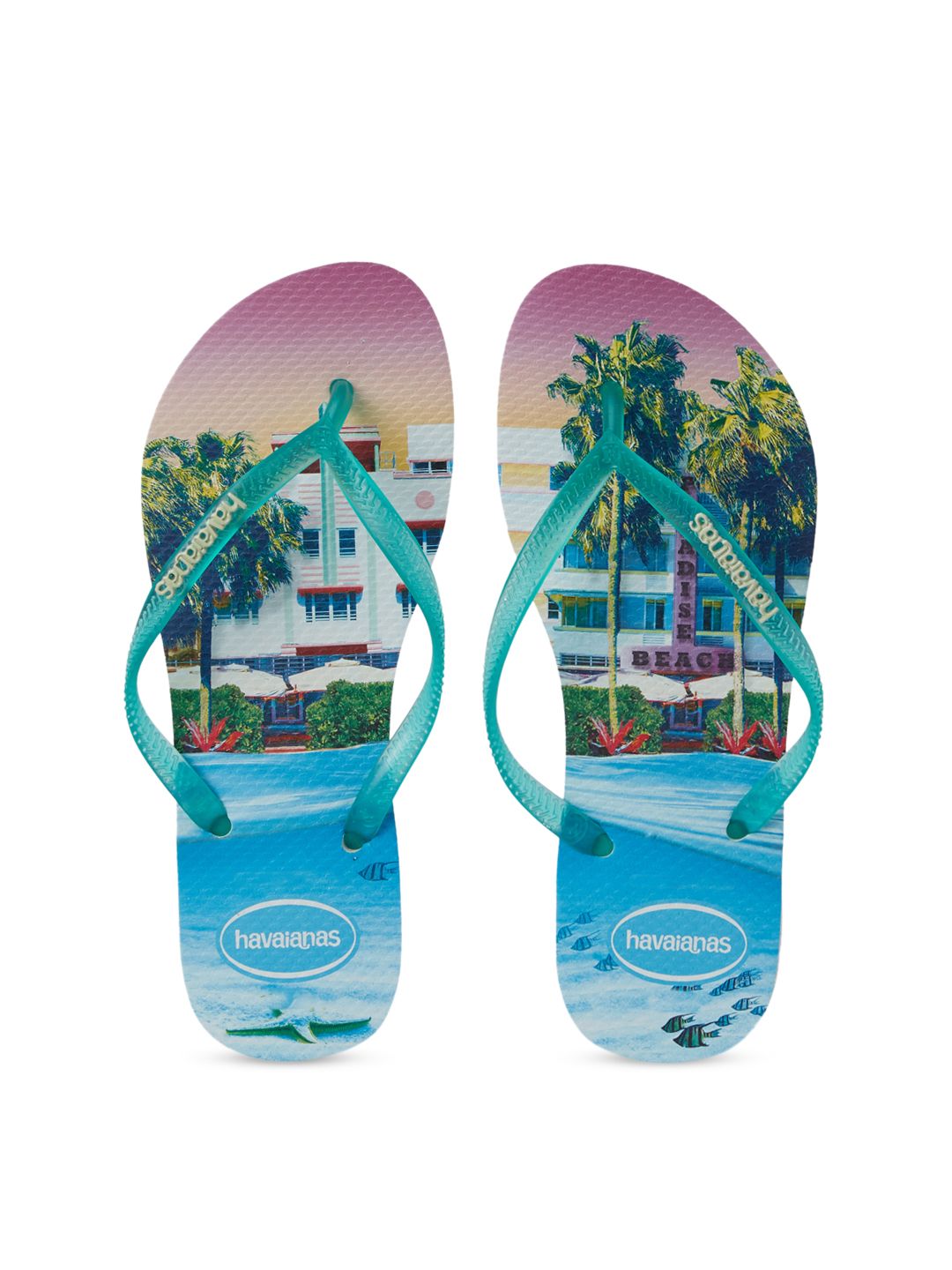 Havaianas Women Blue & Green Printed Thong Flip-Flops Price in India