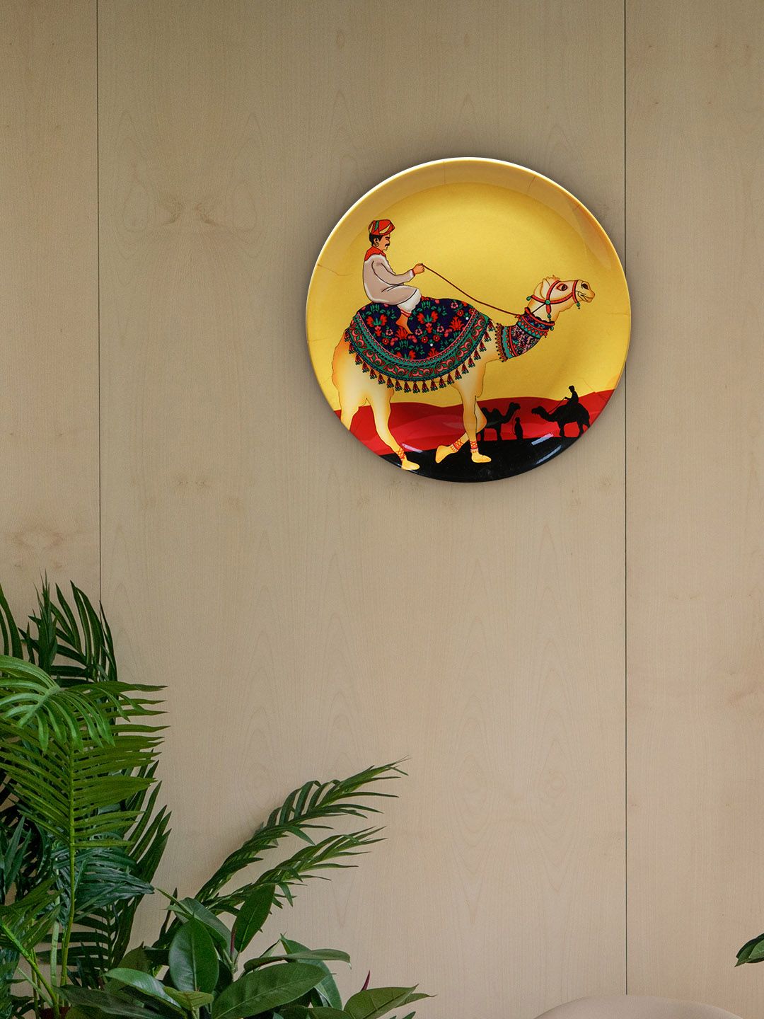 KOLOROBIA Yellow & Red Princely Camel Inspired Wall Decor Price in India