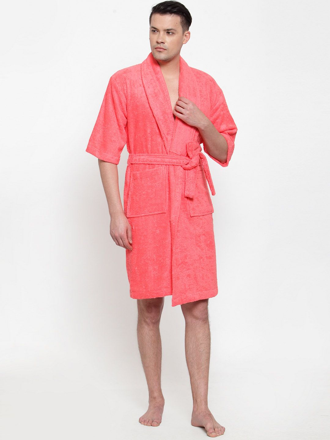 Trident Unisex Coral Pink Solid Bath Robe Price in India