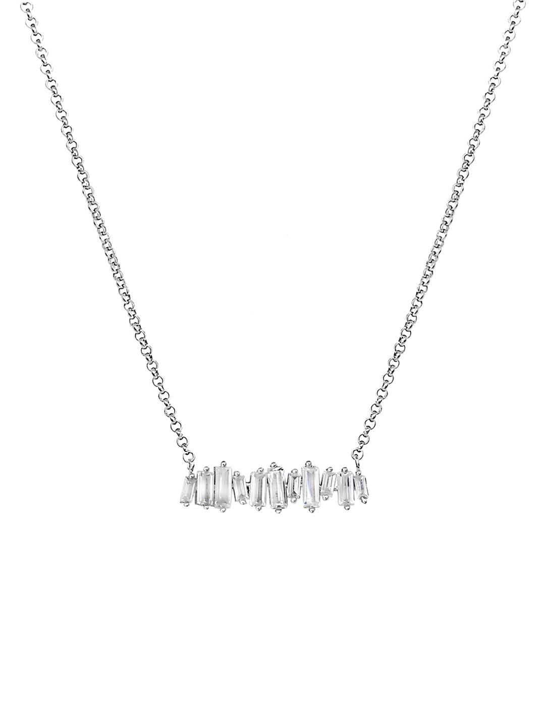 GIVA Rhodium-Plated Sterling Silver Classic Baguette Necklace with 925 Stamp Price in India