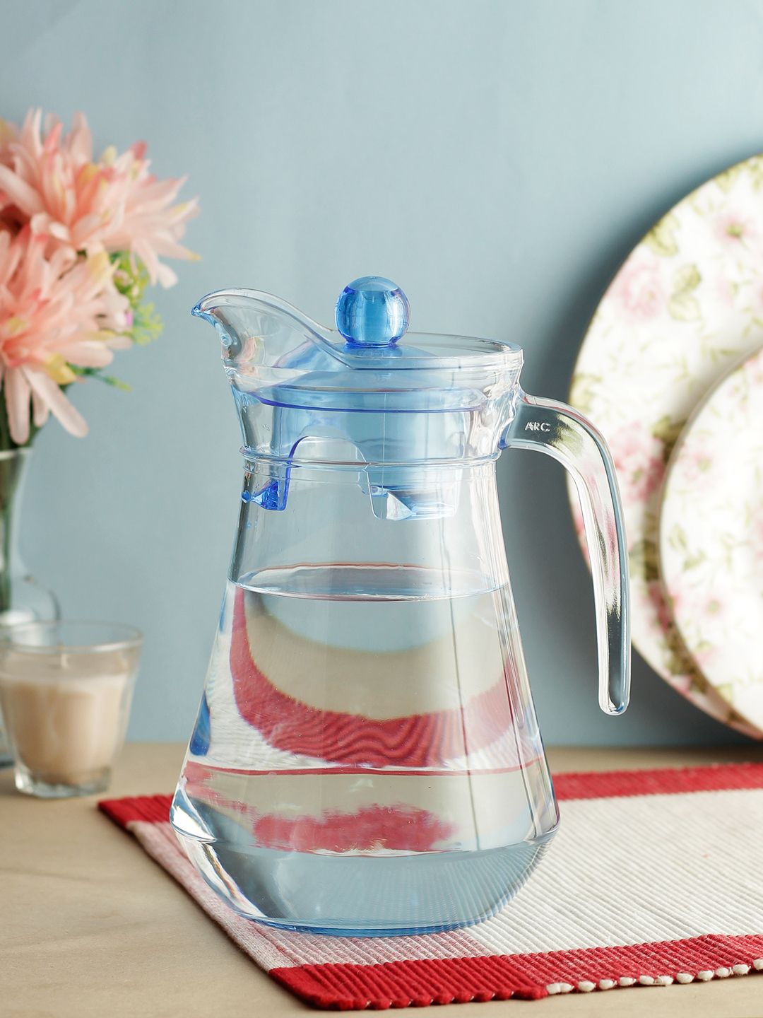 INCRIZMA Blue Solid Glass Jug Pitcher With Lid 1300 ml Price in India
