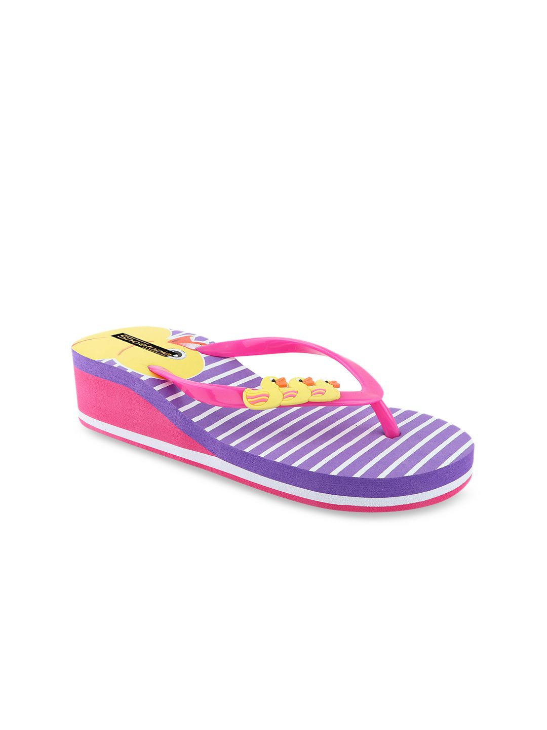 Shoetopia Women Pink & Yellow Striped Thong Flip-Flops Price in India
