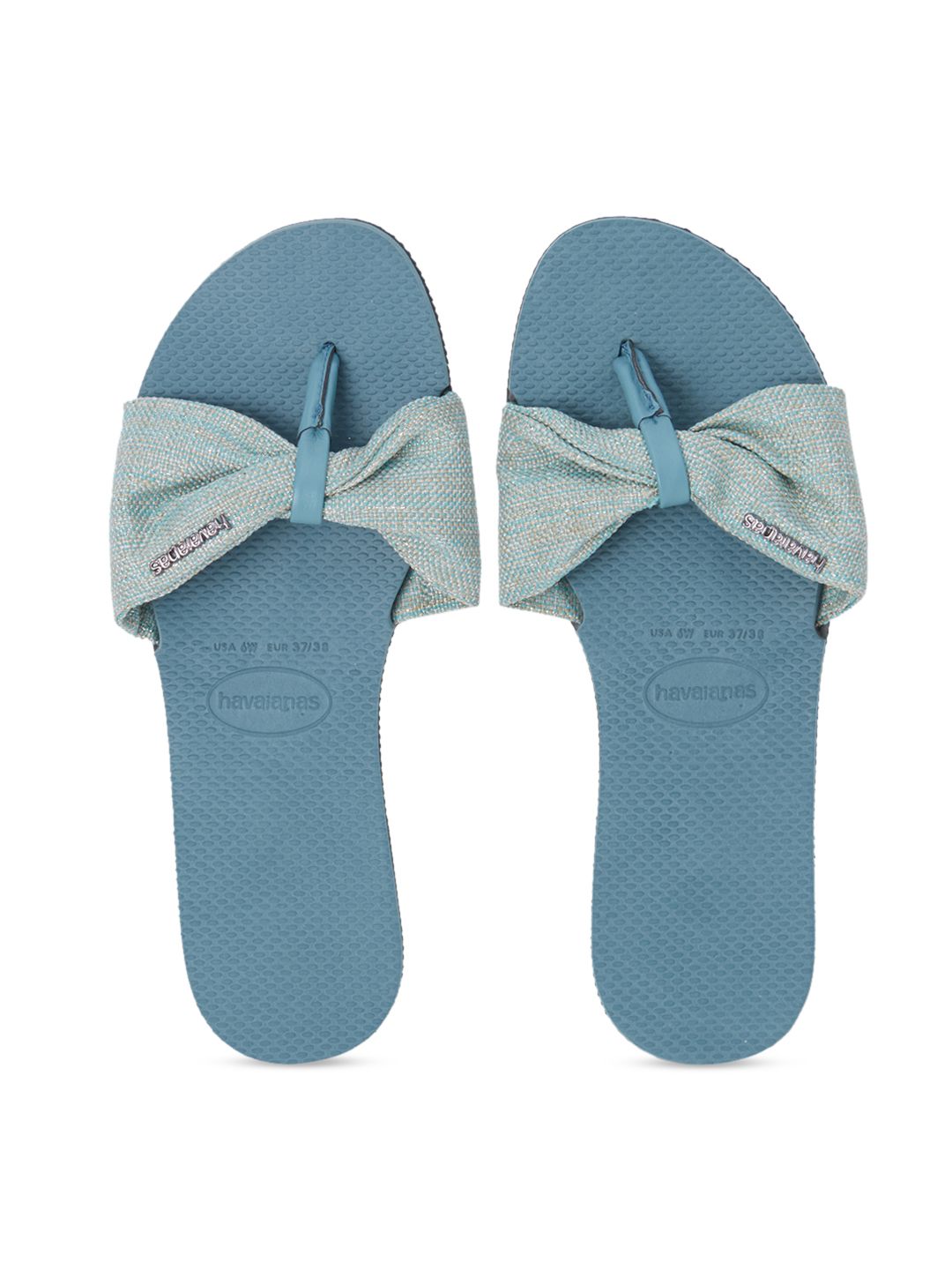 Havaianas Women Blue & Off-White Woven Design Sliders Price in India