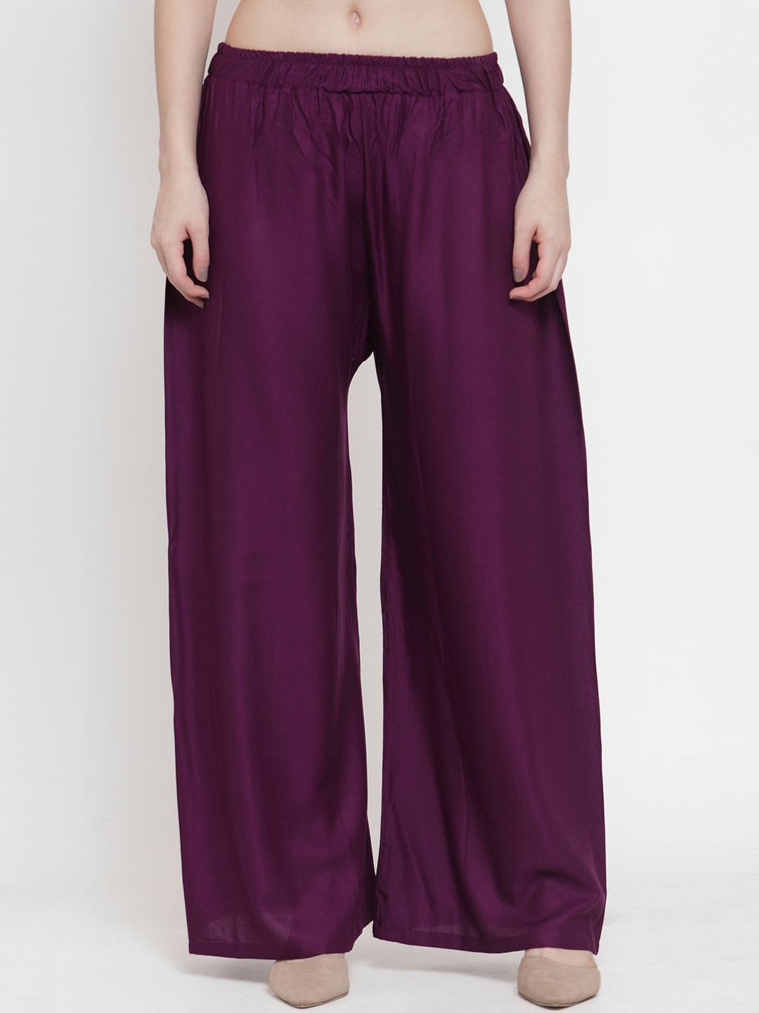TAG 7 Women Purple Solid Wide Leg Palazzos Price in India