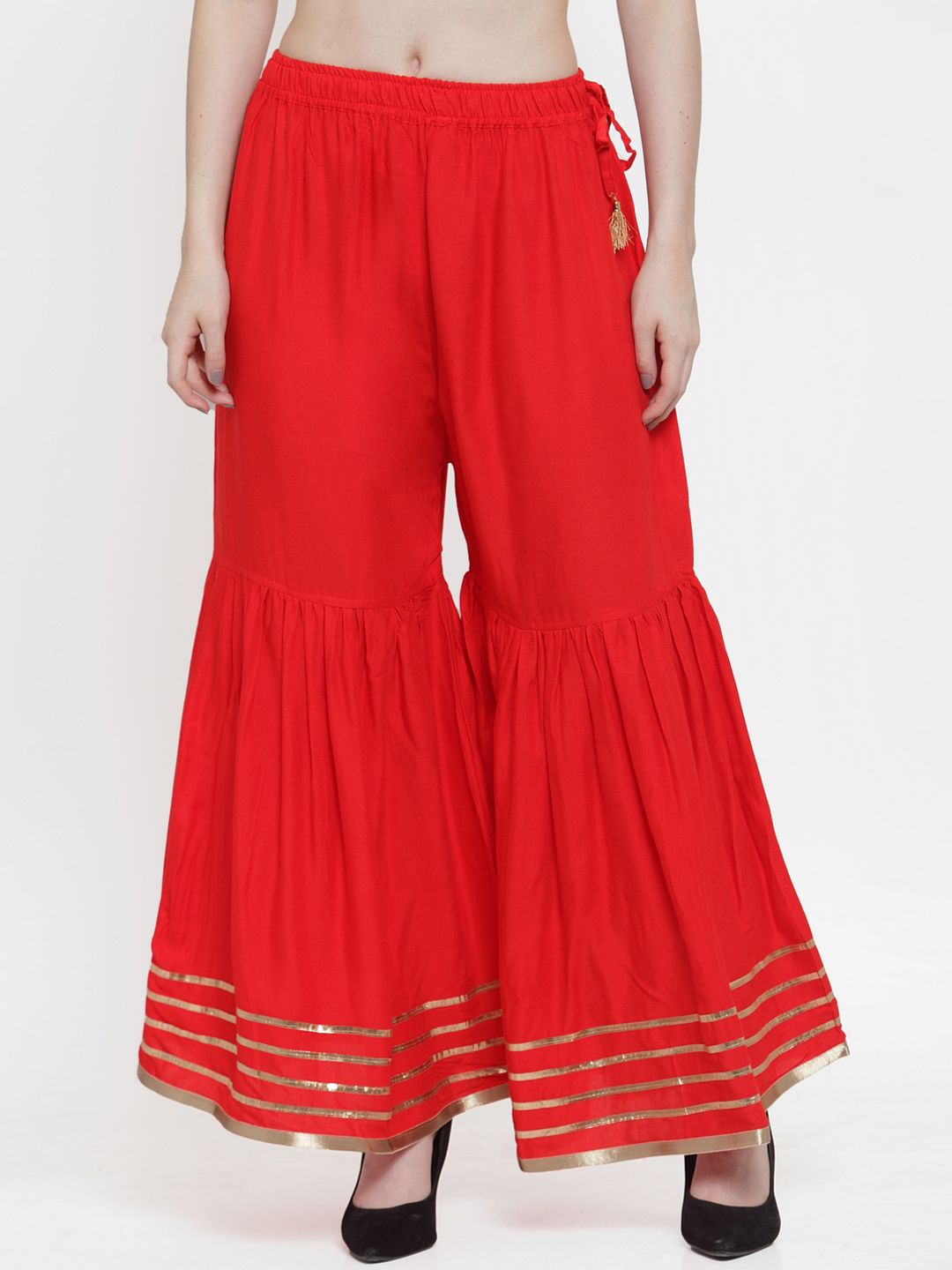 TAG 7 Women Red & Gold-Toned Solid Flared Sharara Price in India