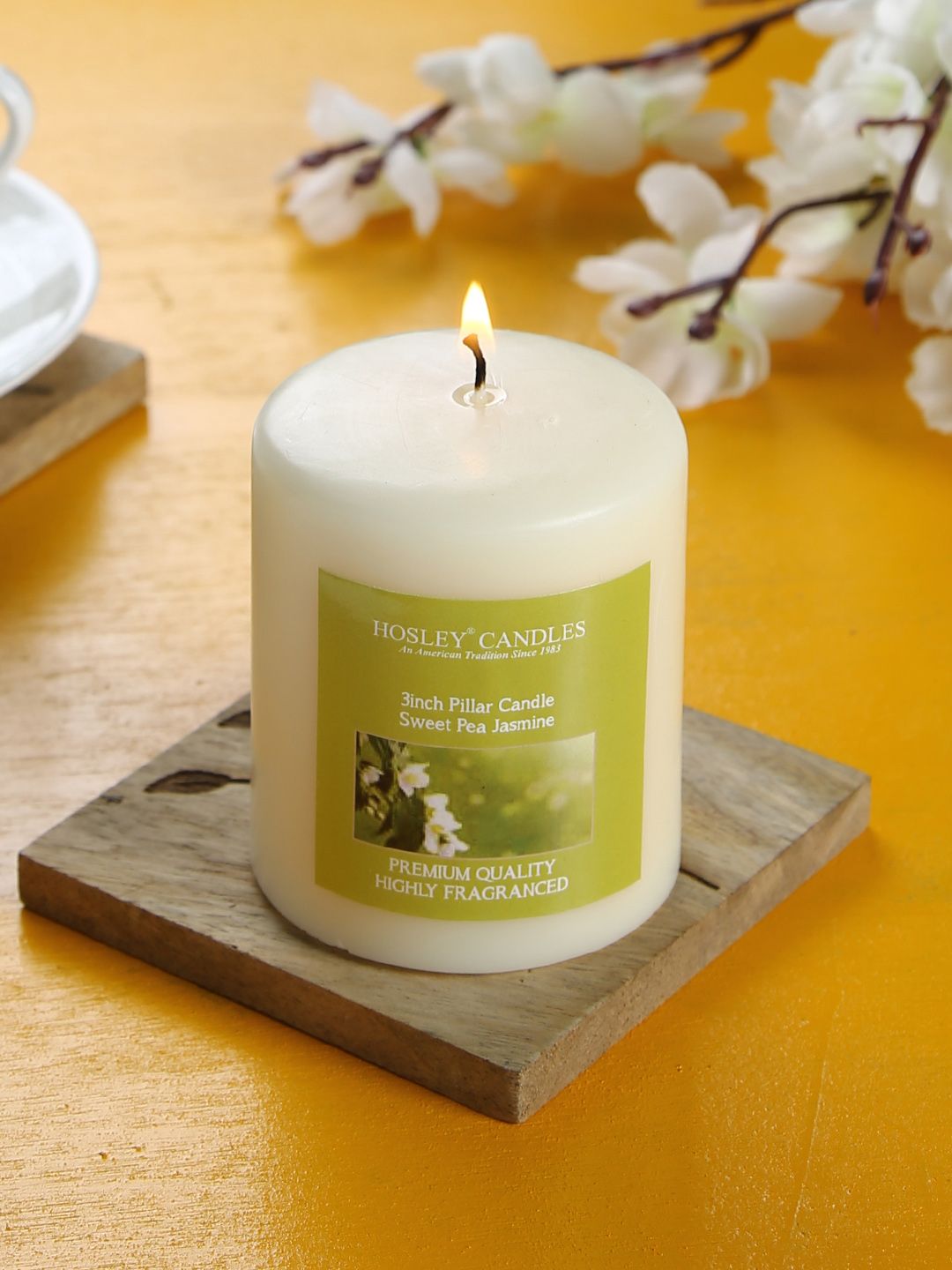 HOSLEY White Sweet Pea Jasmine Highly Fragranced Pillar Candle Price in India