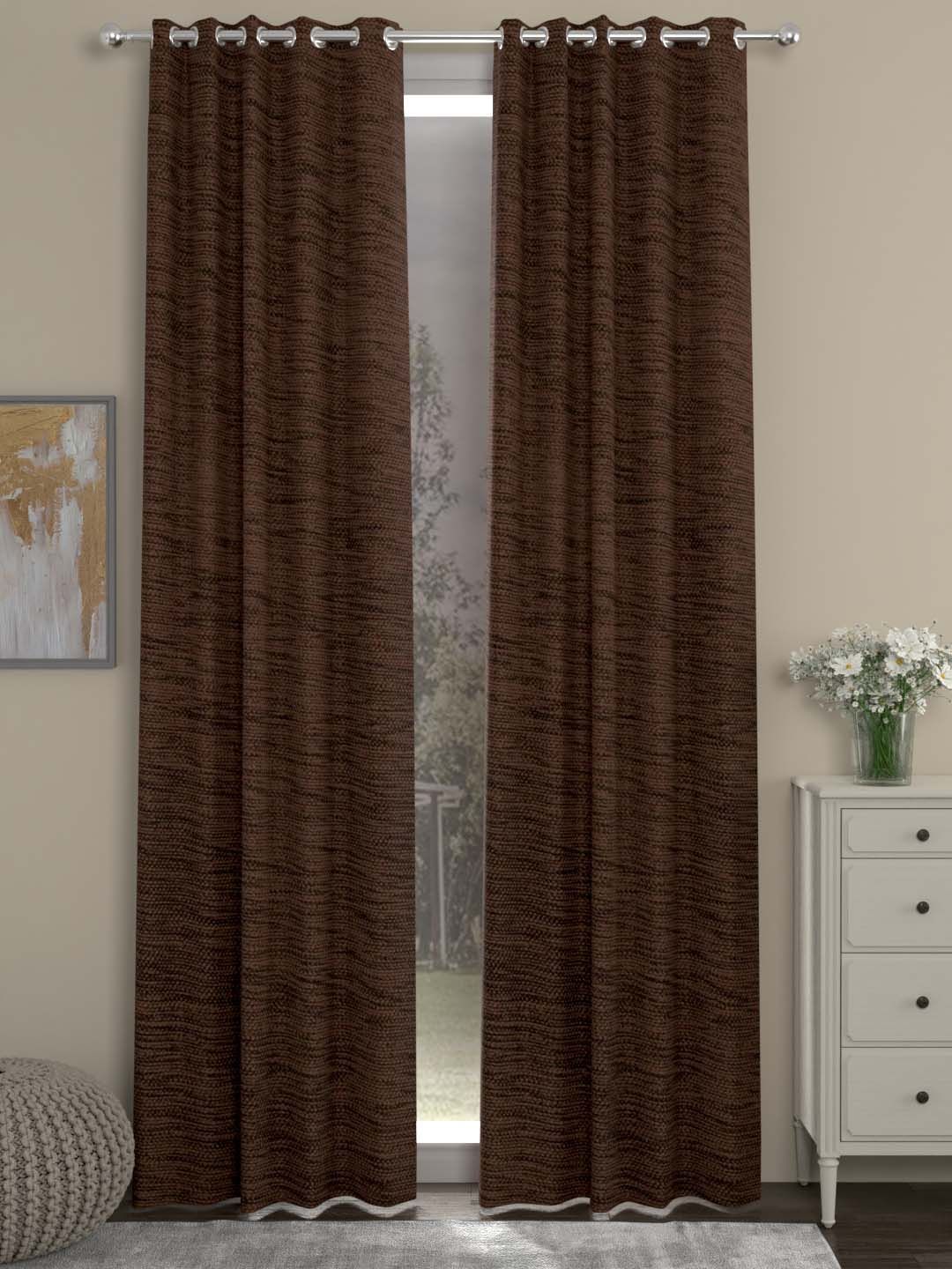 ROSARA HOME Brown Set of 2 Long Door Curtains Price in India