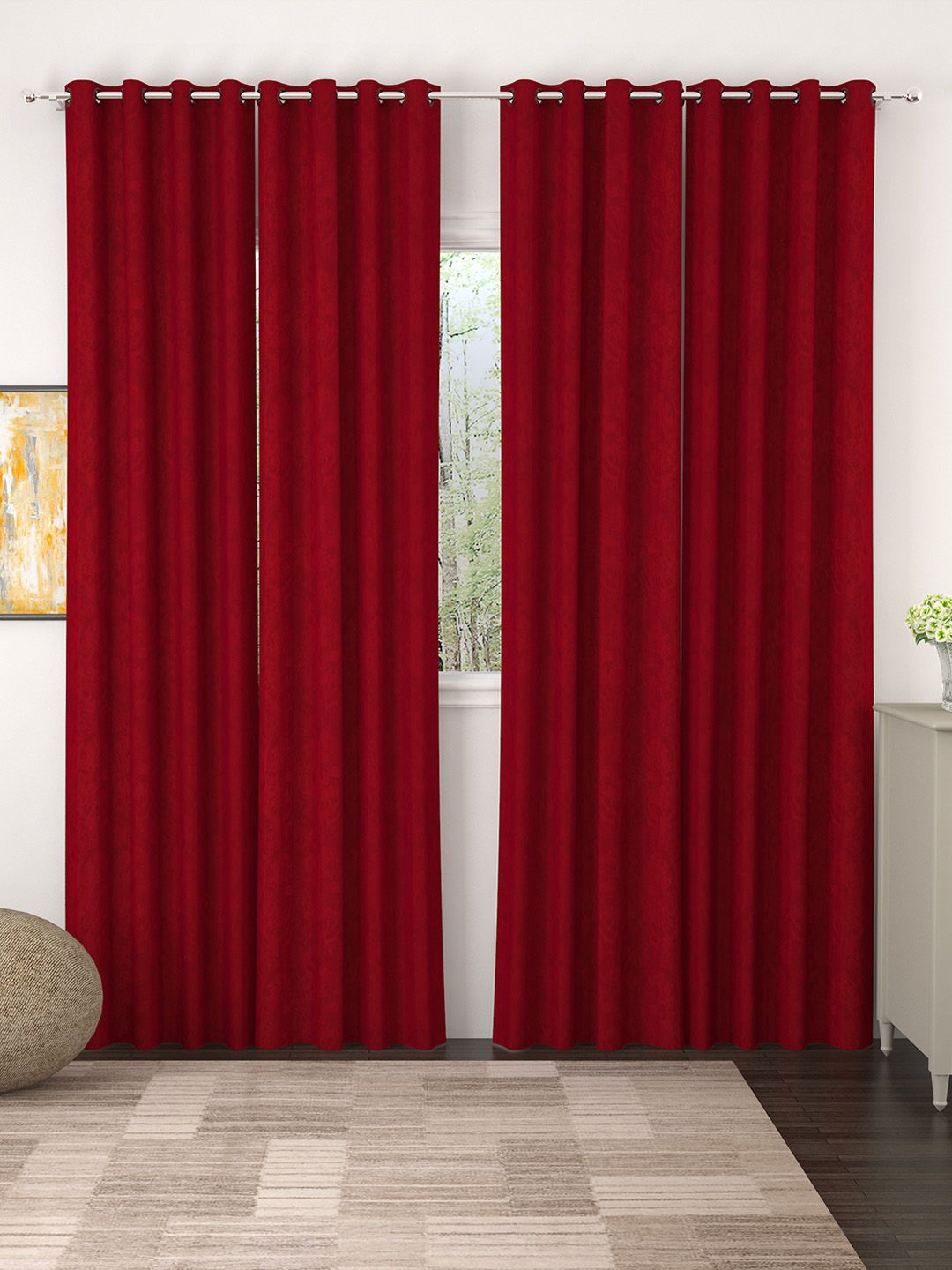 Story@home Maroon Set of 4 Door Curtains Price in India