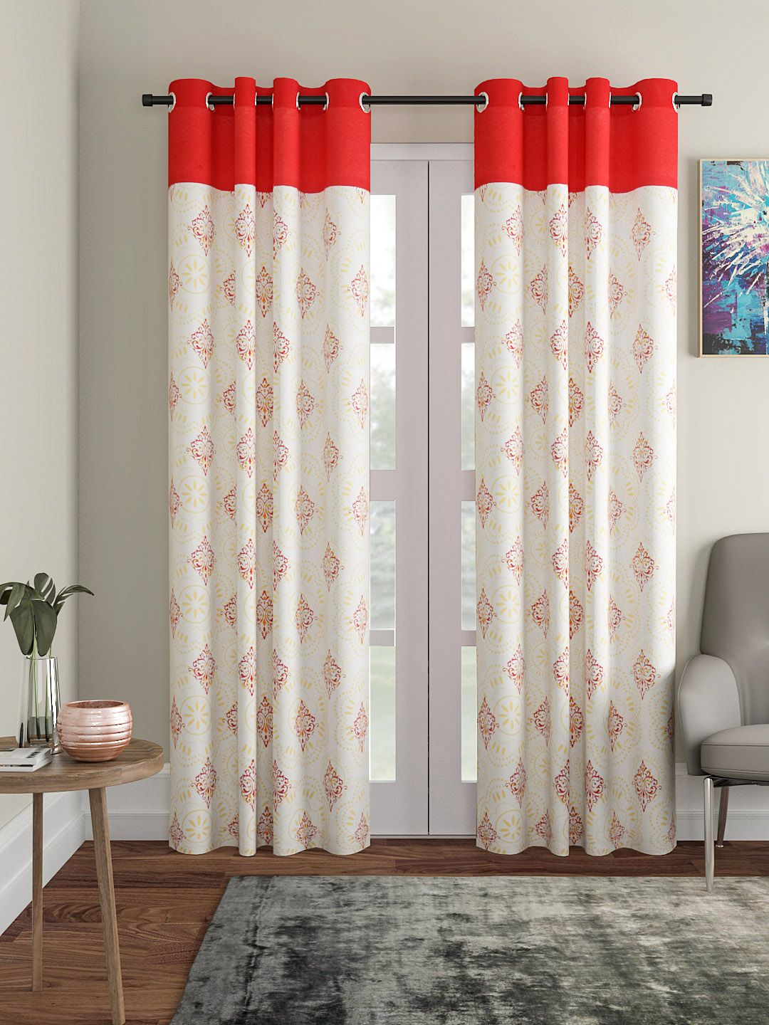 Soumya Red & White Room Darkening Door Curtain Price in India