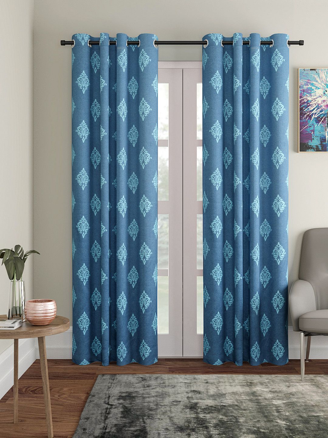 Soumya Blue Single Room Darkening Door Curtain Price in India