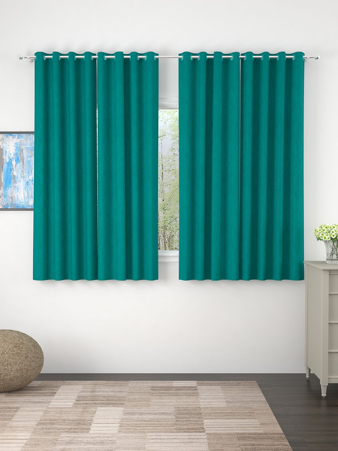 Story@home Teal Green Set of 4 Window Curtains Price in India