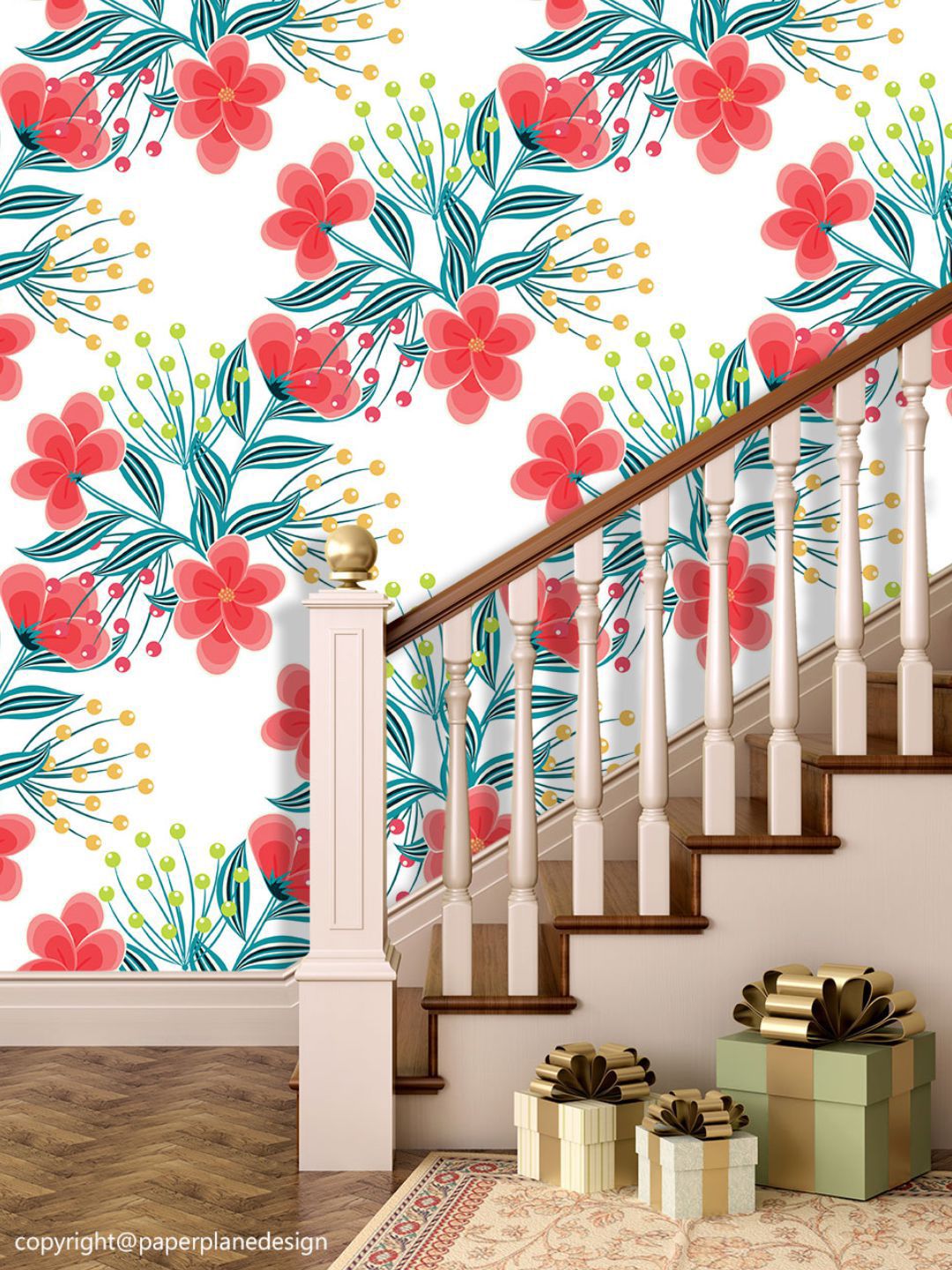 PAPER PLANE DESIGN White & Blue Floral Printed Waterproof Vinyl Wallpaper Price in India