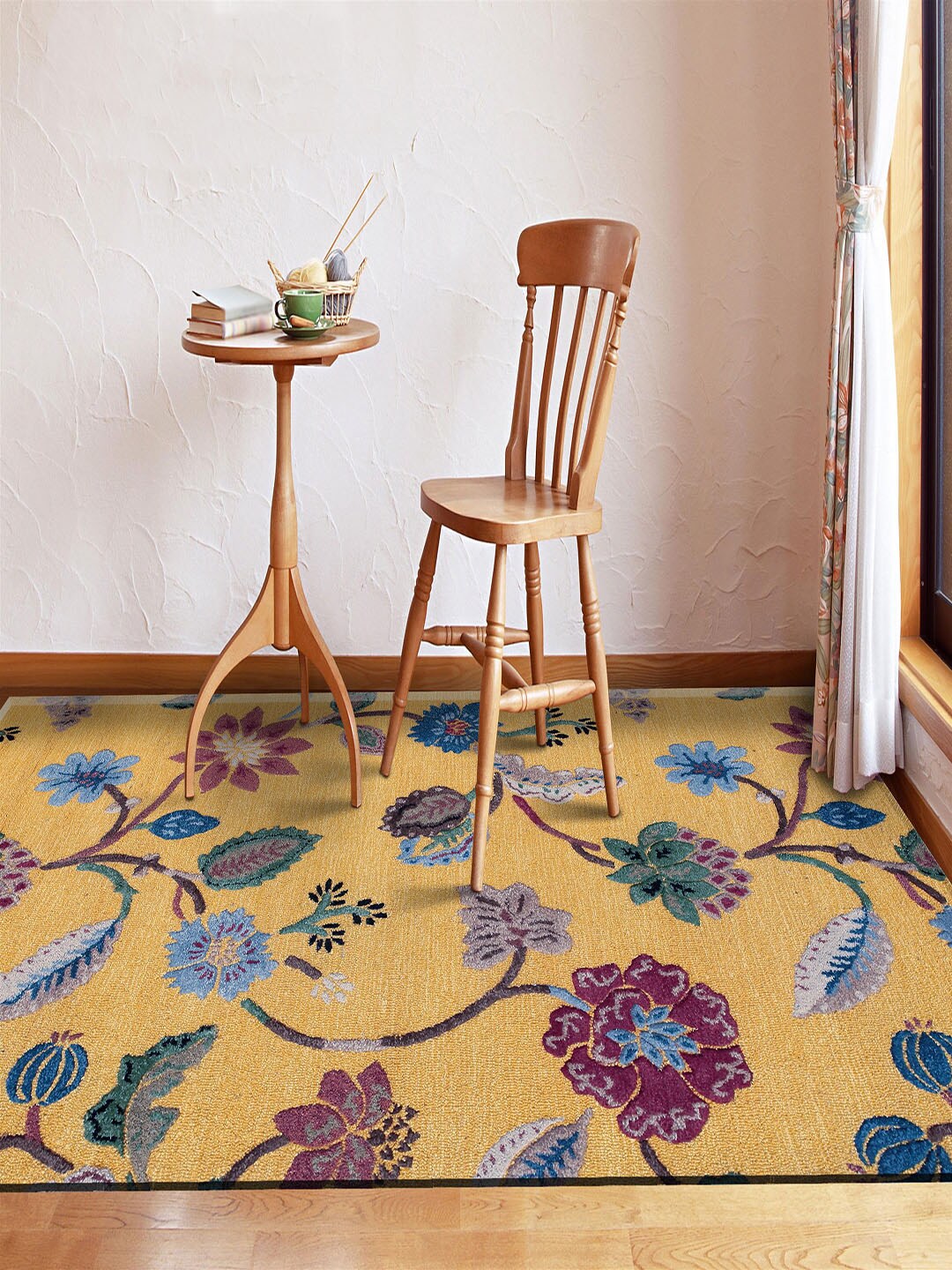 Jaipur Rugs Yellow & Purple Floral Hand-Tufted Carpet Price in India